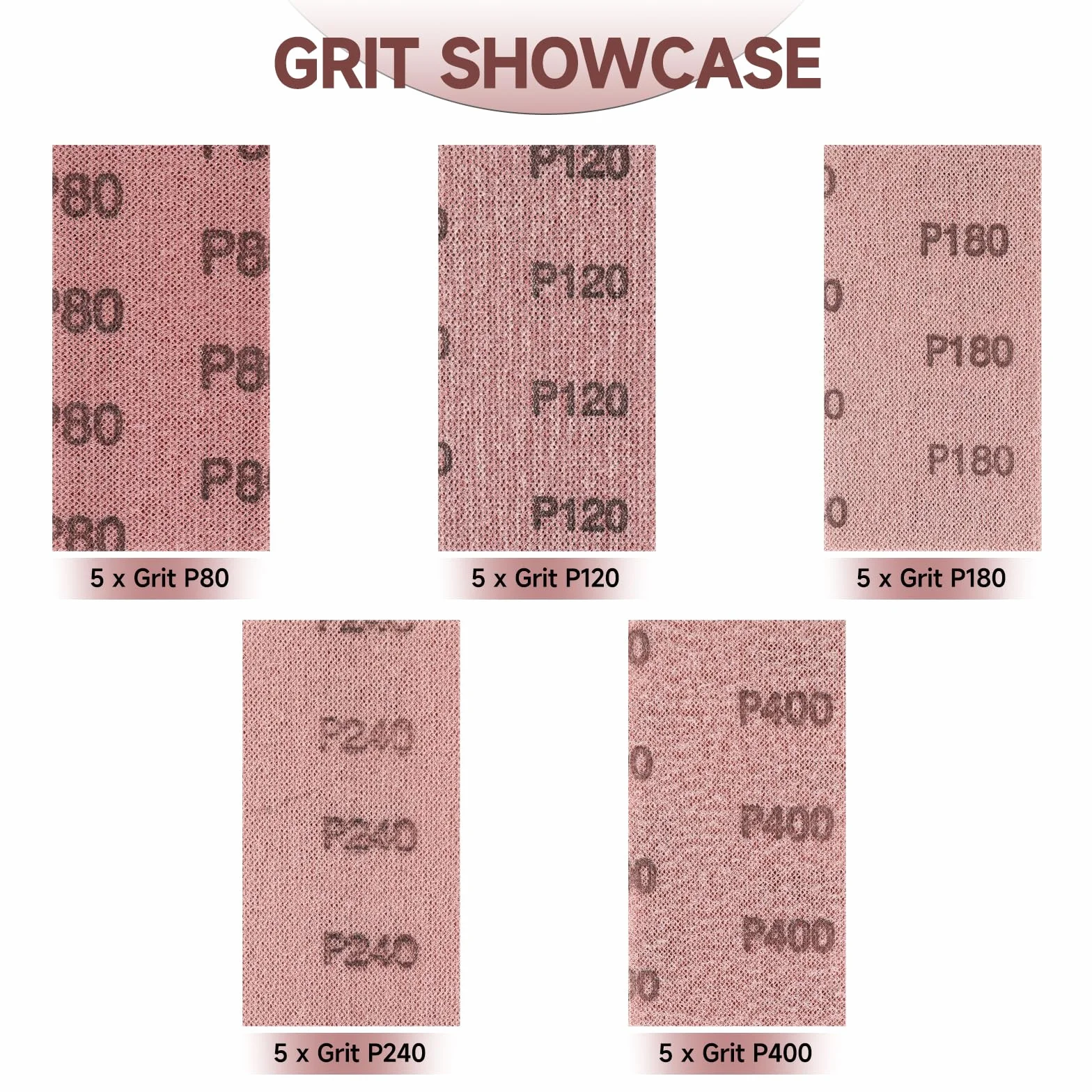 Bande abrasive en filet 70x125mm auto-agrippante 25 pièces P80 P120 P180 P240 P400