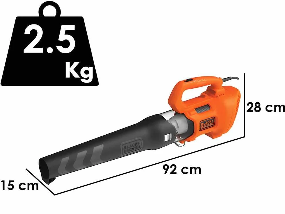 BLACK+DECKER Souffleur axial filaire 1850W 2 vitesses racloir intégré 12,75 m³/min 190 km/h BEBL185-QS