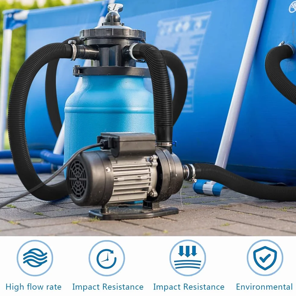 2Pcs Tuyau Piscine 32mm, Tuyau aspirateur piscine avec 4 colliers serrage métalliques,Adapté à une variété de pompes