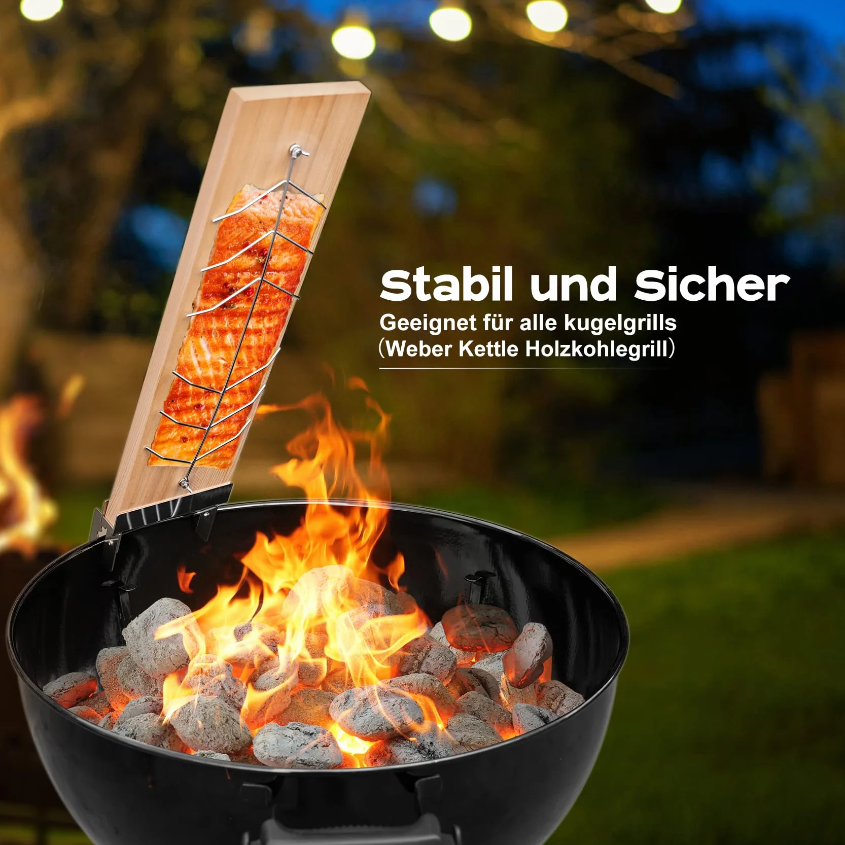 onlyfire Planche à Griller Saumon en Bois avec Support Réglable Acier Inoxydable pour Barbecue Extérieur, Double Face
