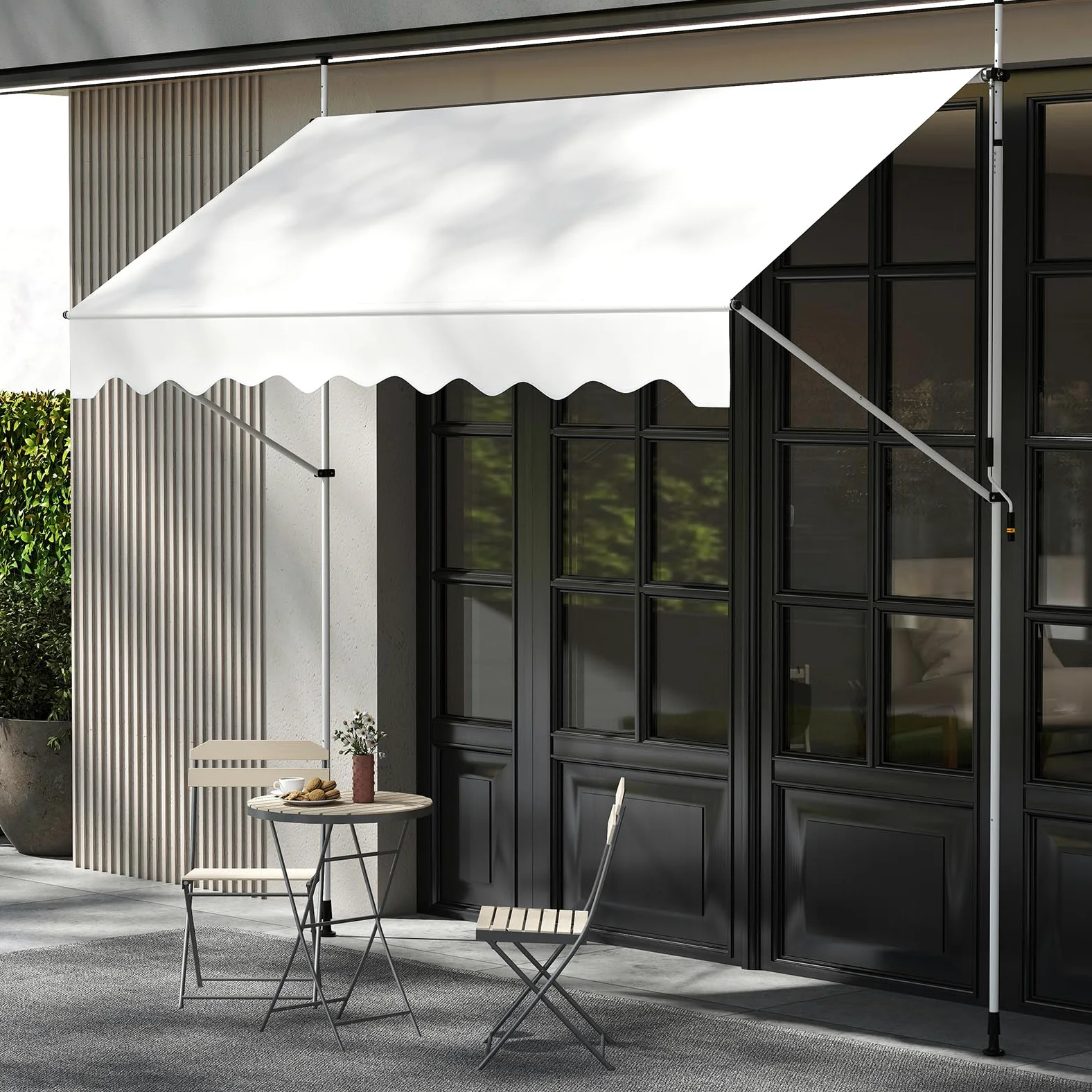 RELAX4LIFE Store Banne Manuel Rétractable avec Manivelle | Auvent Rétractable Résistant aux UV, Imperméable | Hauteur&Angle Réglable | Store Banne sans Percage pour Balcon, Terrasse (3x1,8 M,Blanc)