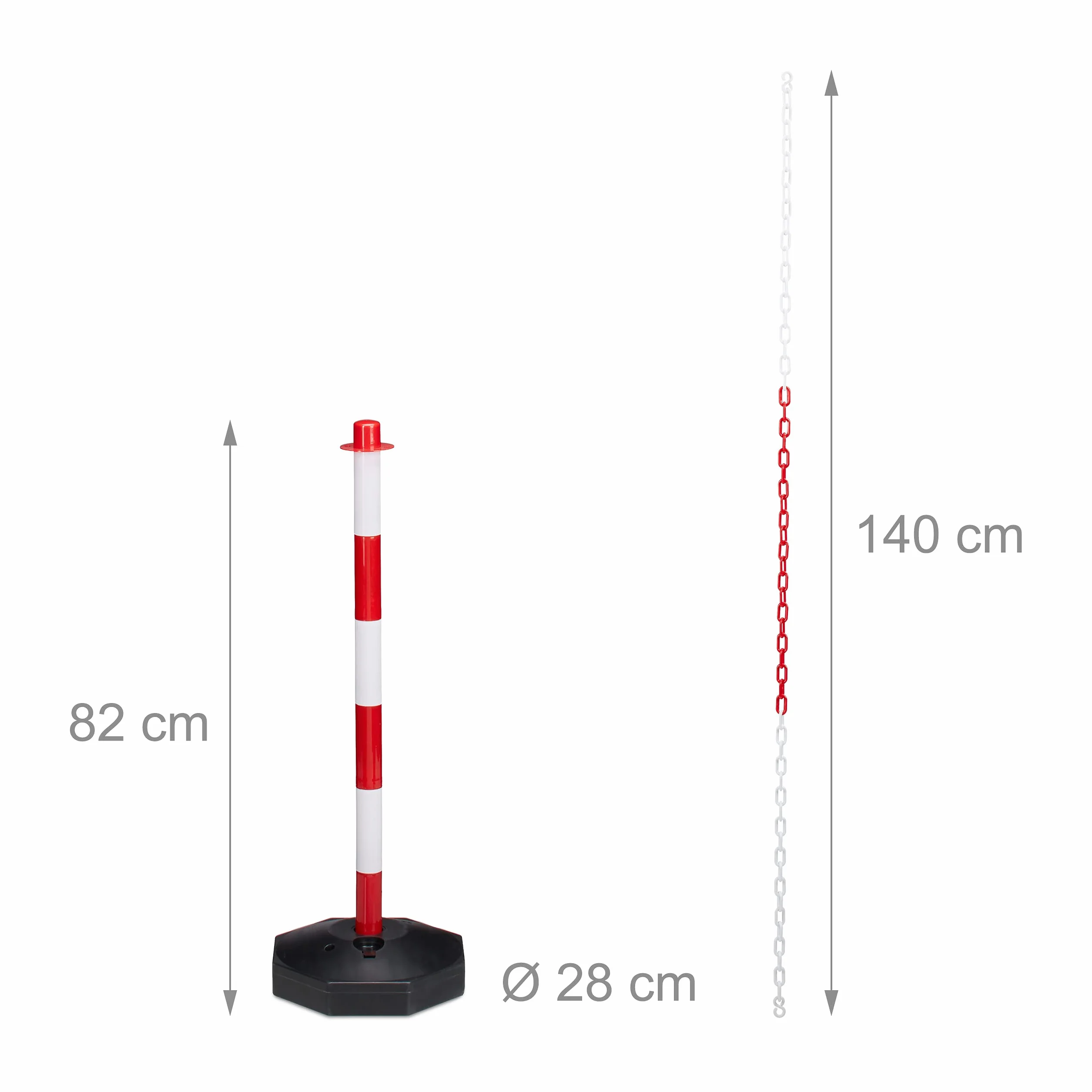 Relaxdays Poteaux de signalisation avec chaînes barrière de parking 82 x 112 x 28 cm Rouge-gris