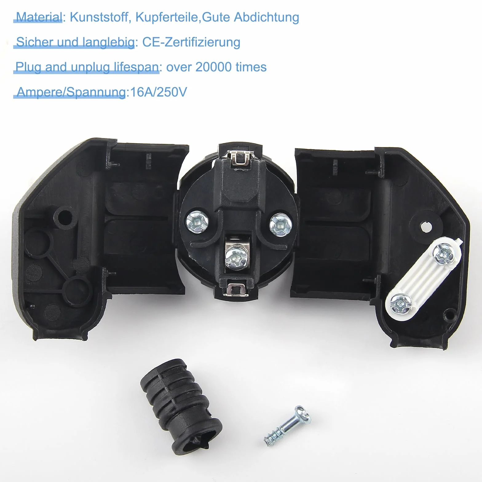 Prise Electrique Male Schuko 250V 16A 8 Pièces + Tournevis