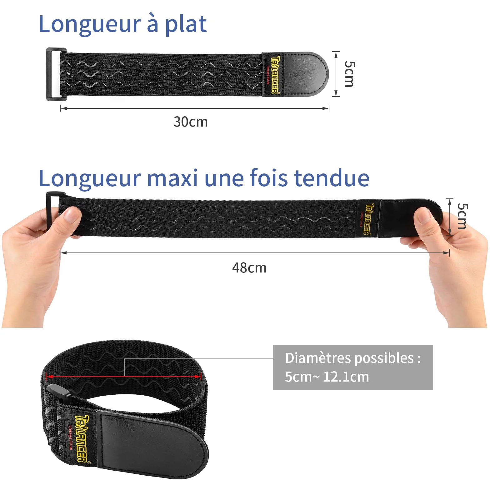 Trilancer Sangle Élastique 30x5cm 8 Pièces Anti-dérapante Résistant