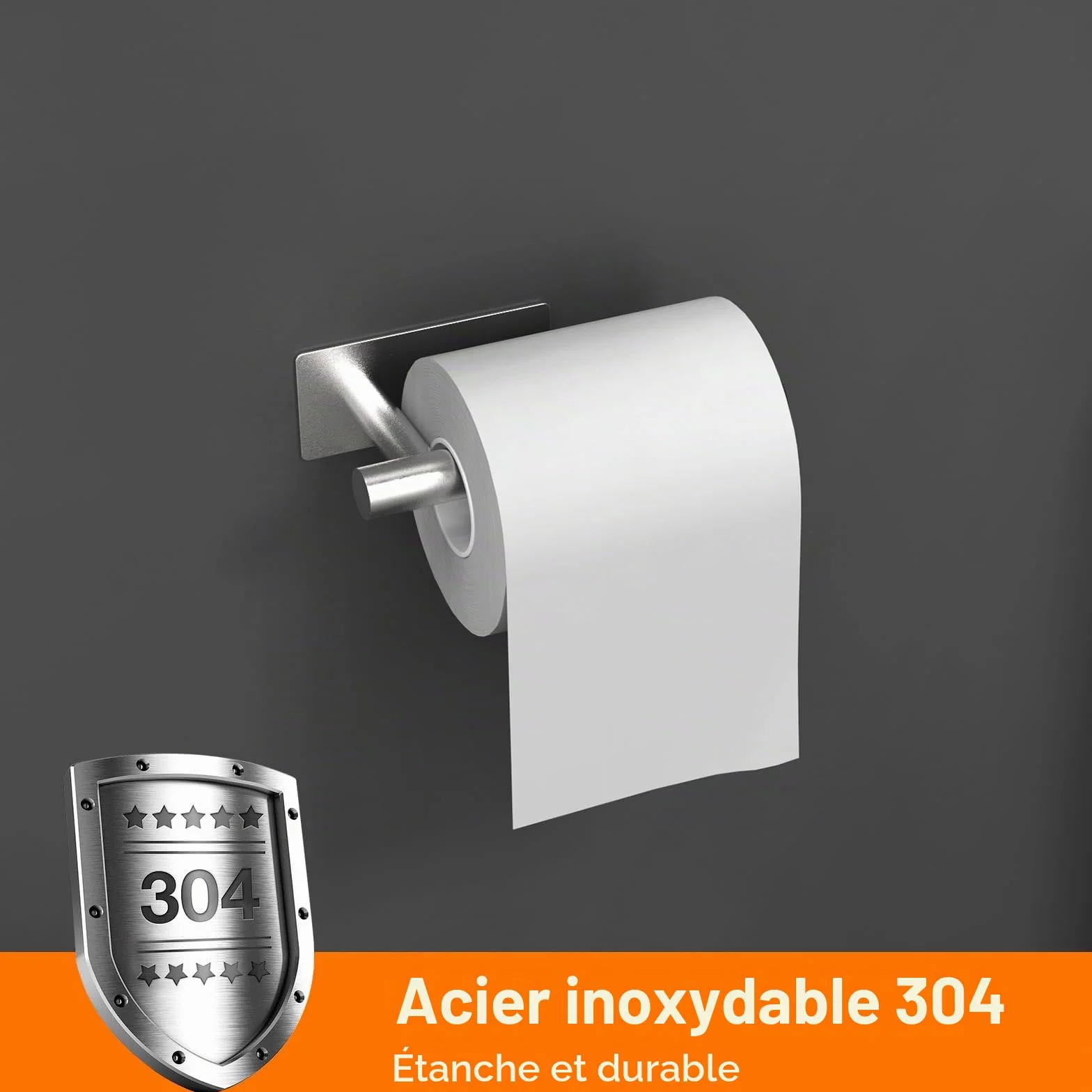 Ibergrif MK34052 Porte Papier Toilette Mural 304 Acier Inoxydable Autocollant Gris