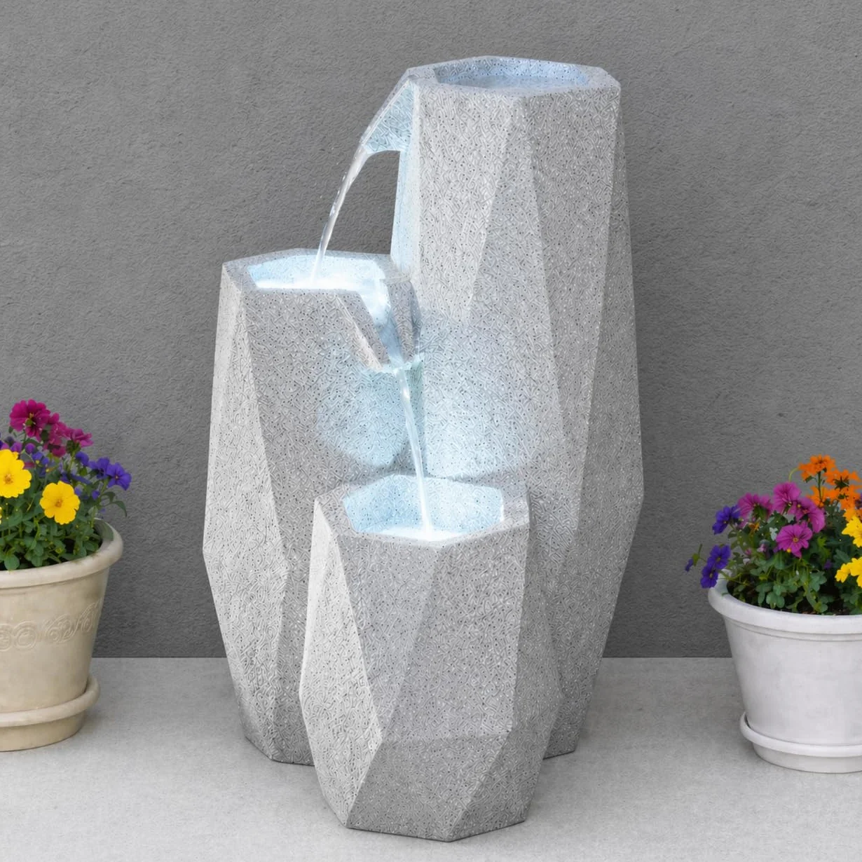 Fontaine solaire blanche en cascade LED SL122