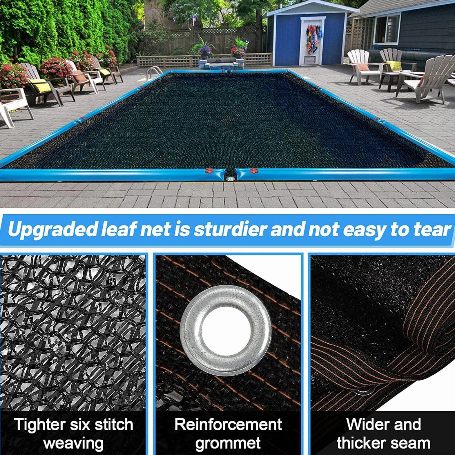 Bâche Protection Piscine Filet Feuilles 5x10/6x12m Hivernage Hors-Sol