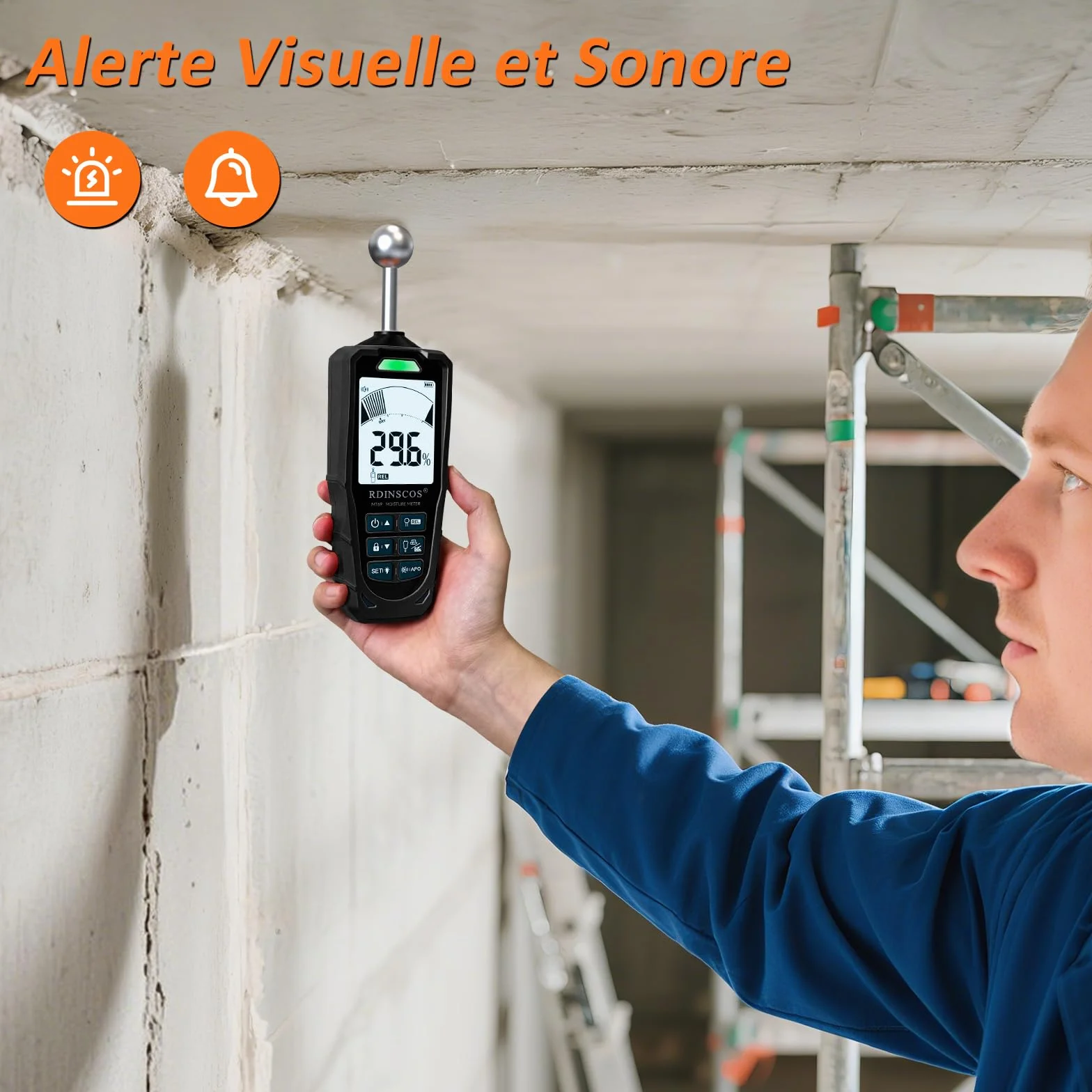RDINSCOS Testeur Humidité 2 en 1 à Sondes Sphérique et à Aiguilles – Humidimètre pour Bois, Mur, Béton, Plâtre, Écran LCD, Détection 20-40 mm