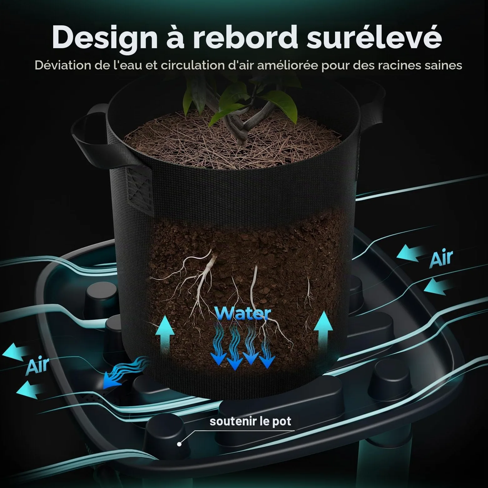MARS HYDRO Système de drainage automatique - 4 bols + 1 pompe + 4 sacs de plantation (18,9 l) - Pour plantes en pot