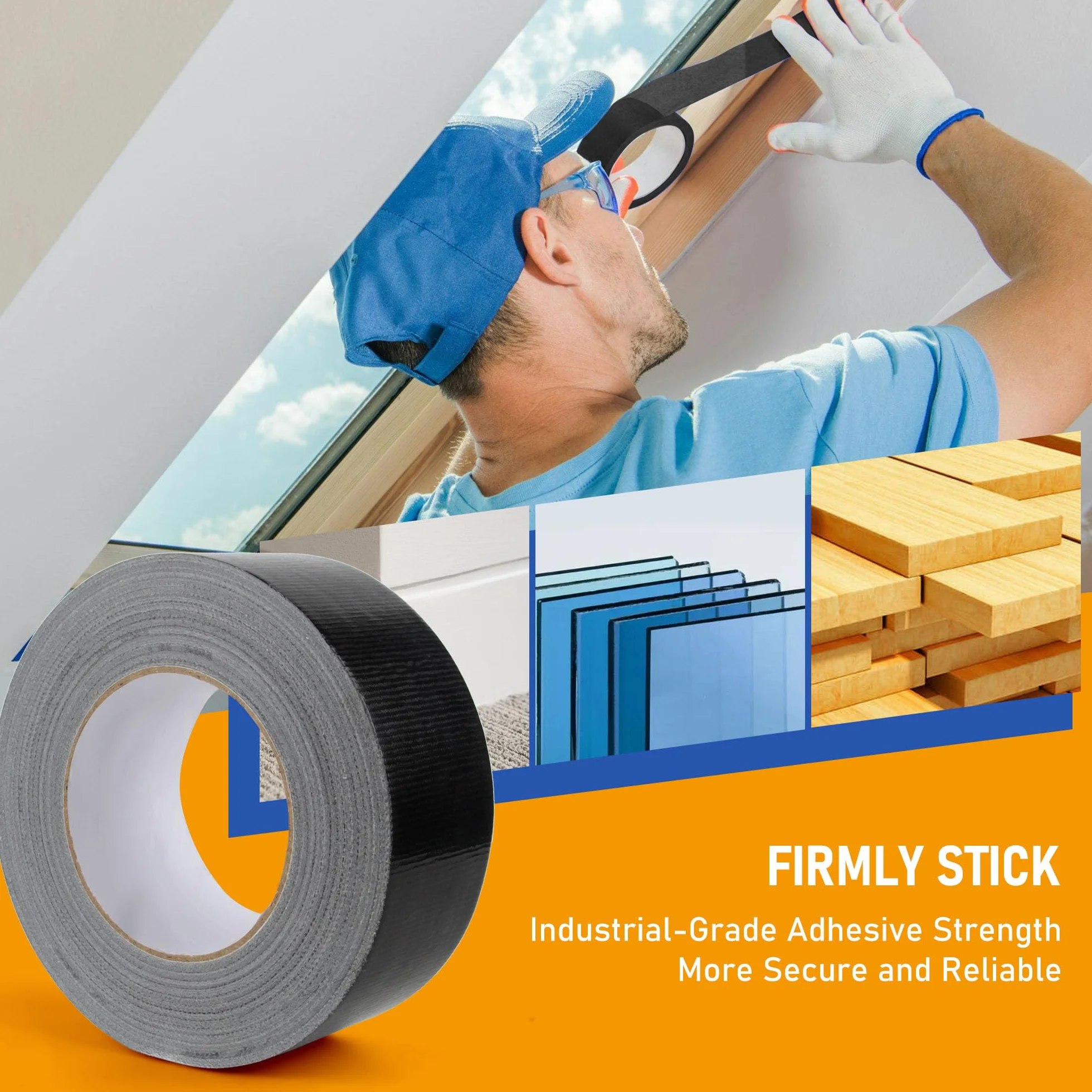 Ruban Adhésif Toilé Noir 50mm x 50m 220μ Gaffer Tape Imperméable Bande de Réparation