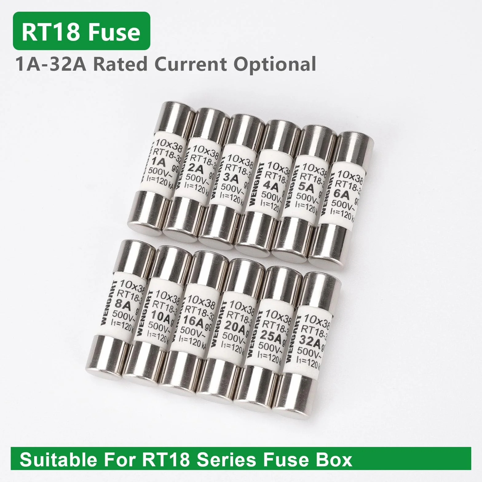 Wengart Lot de 10 fusibles cylindriques RT18-32 (RO15) 10x38 mm AC500V 4A 120 kA