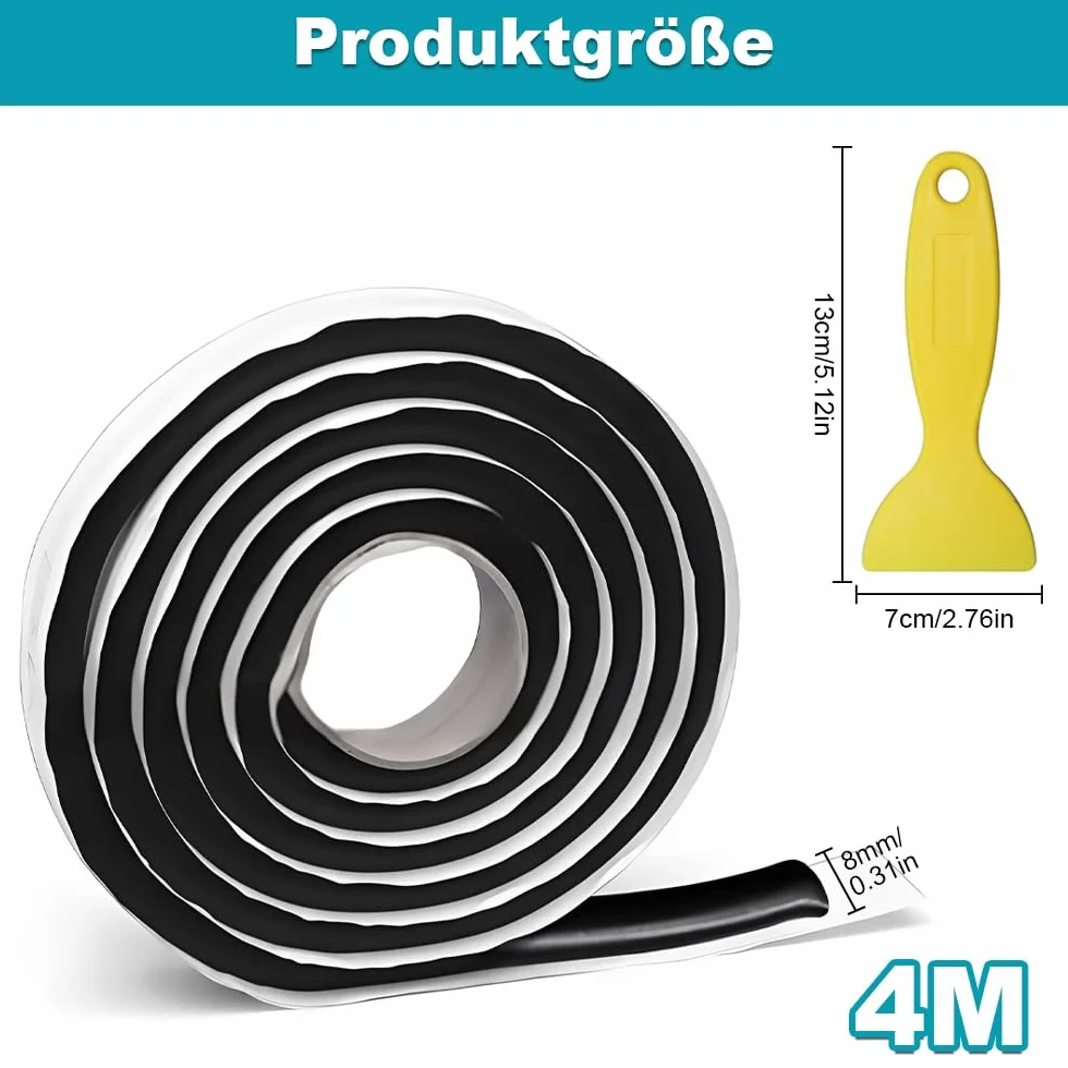 Ruban adhésif en butyle 8 mm x 4 m - Cordon rond d'étanchéité pour fenêtre de phare, porte, pare-brise - Noir