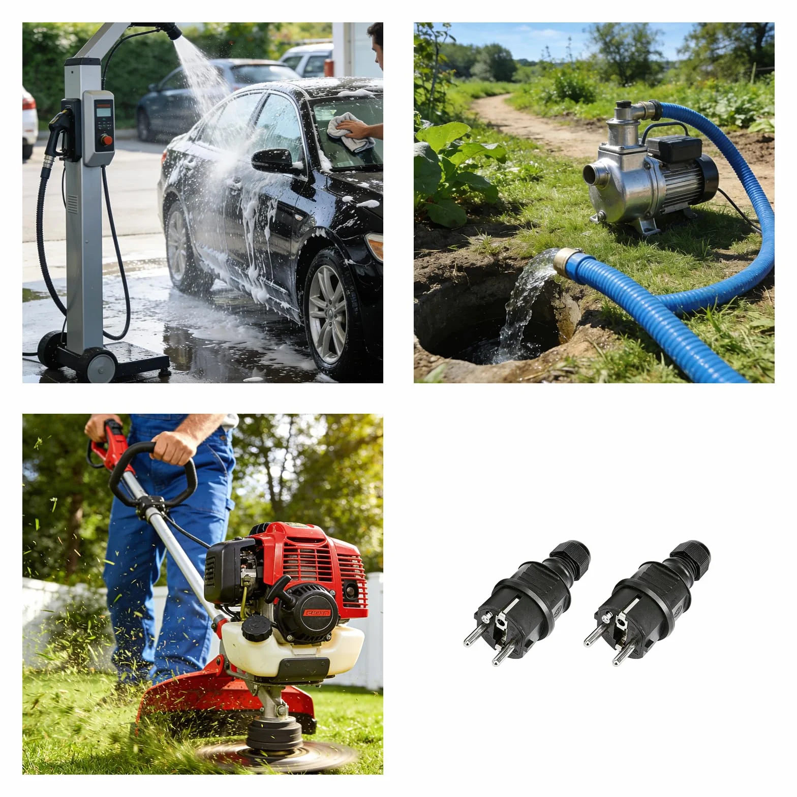 Ensemble de Prises Mâles 220V IP54 Fiche Electrique Robustes Caoutchouc Plastique Extérieur Chantiers Professionnel