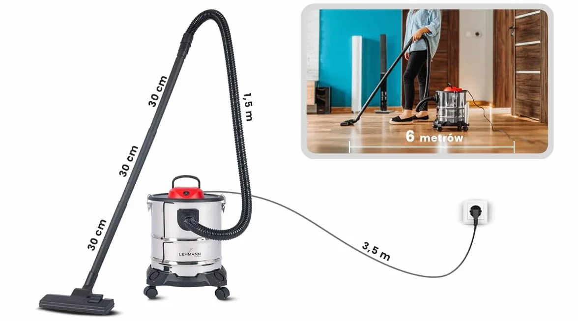 LEHMANN Haddo Aspirateur Industriel 2000W Sec Humide 20L Acier Inoxydable