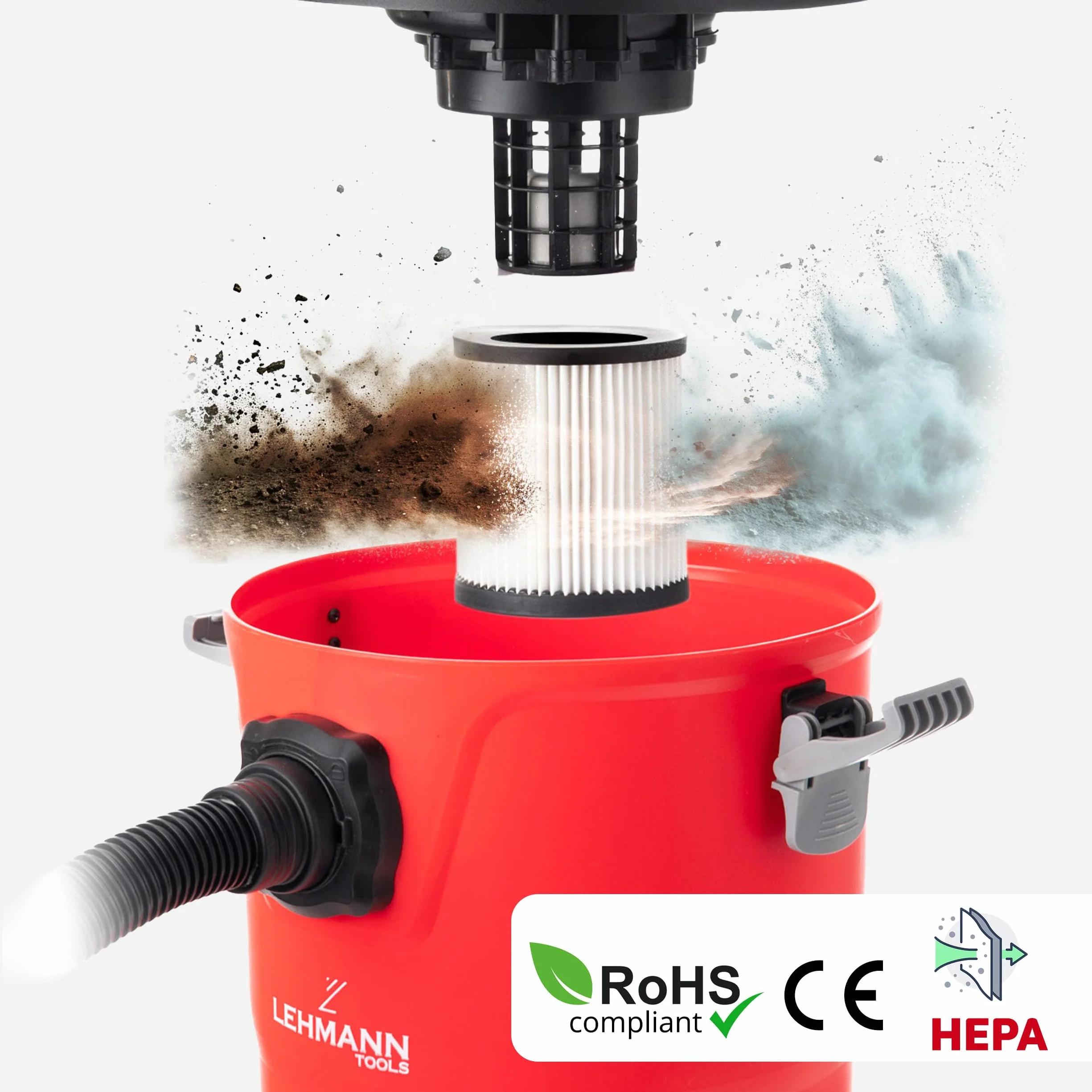LEHMANN Aspirateur Industriel sans Sac 30L 2000W HEPA Eau et Poussière avec Prise Soufflage Secoueur de Filtre