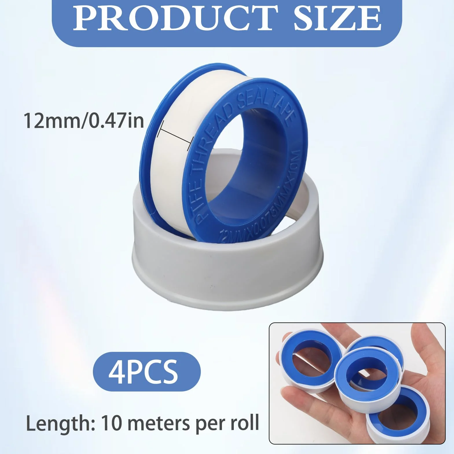 Ruban de PTFE 10Mx12MM, Scotch anti Fuite d'Eau, Ruban Etancheite Plomberie, Résistant aux Températures Extrêmes