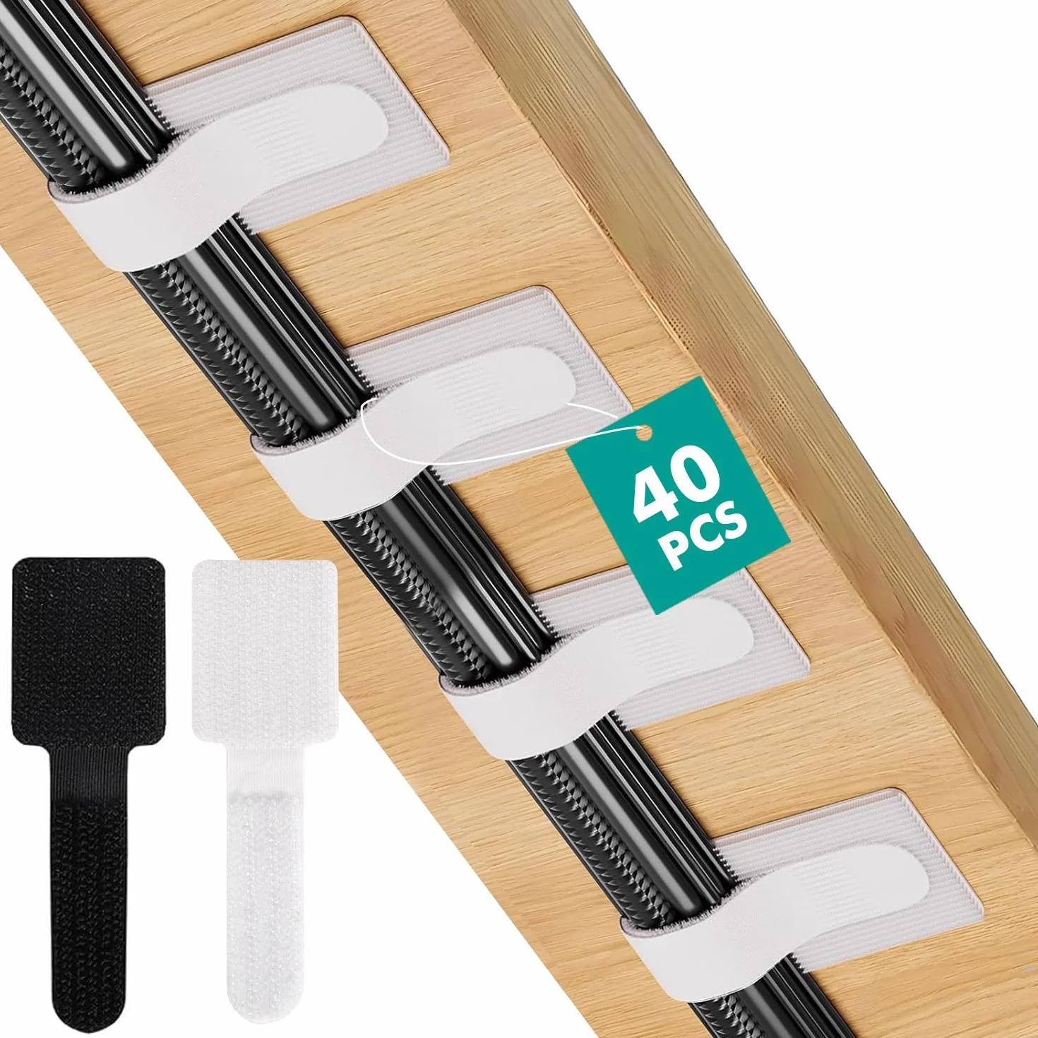 Cable Management 40 pièces organiseur câbles sous le bureau nylon réutilisable autocollant