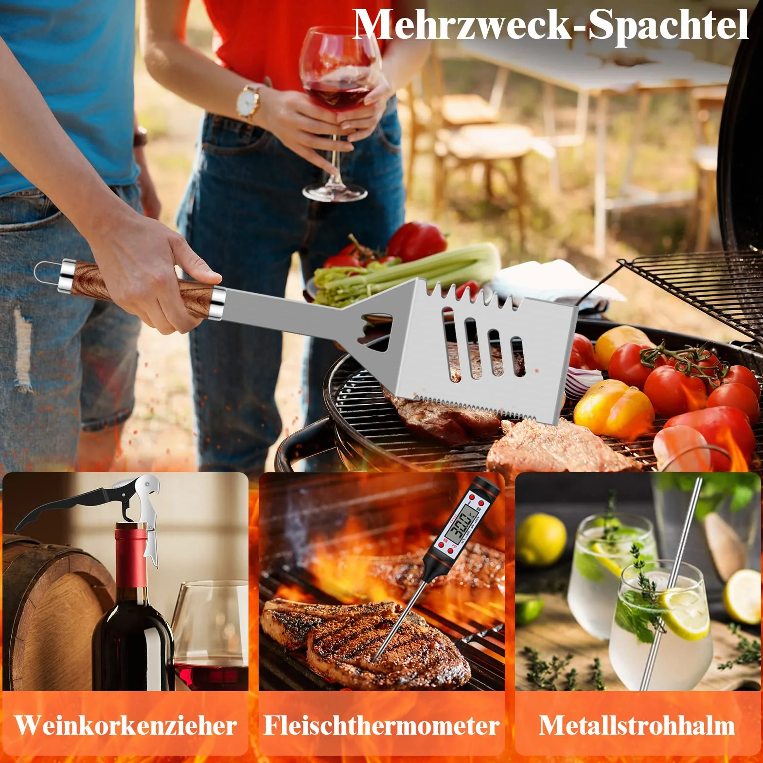 Grilliance Barbecue Set 38pcs Accessoires de Grill en Acier Inoxydable avec Sac et Tapis