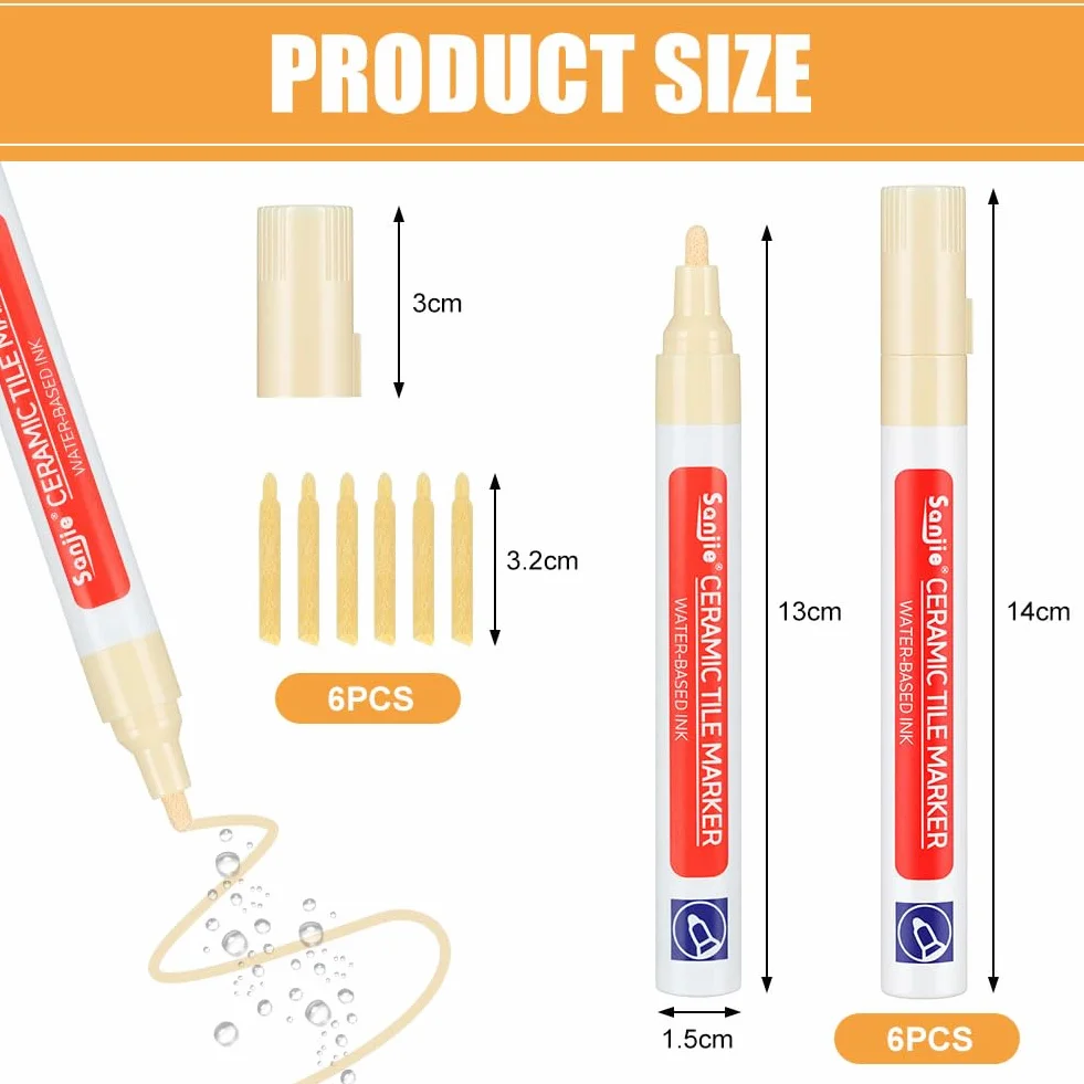 Stylo Joint Carrelage Beige 6Pcs Imperméable Rénovateur Coulis Carrelages Cuisine Salle de Bain