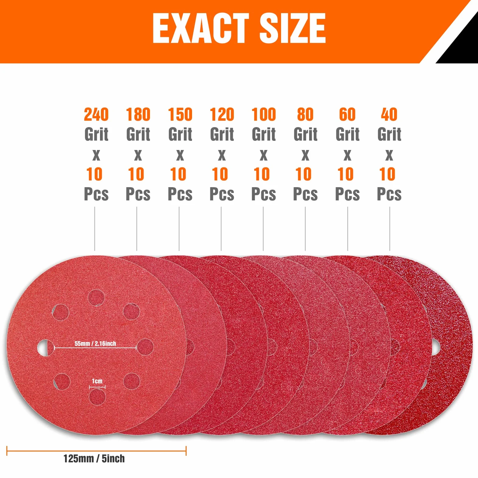 Disques Abrasifs 125mm Grain Mixte 40-240 80 Pièces 8 Trous Papier Poncer Ponceuse Excentrique