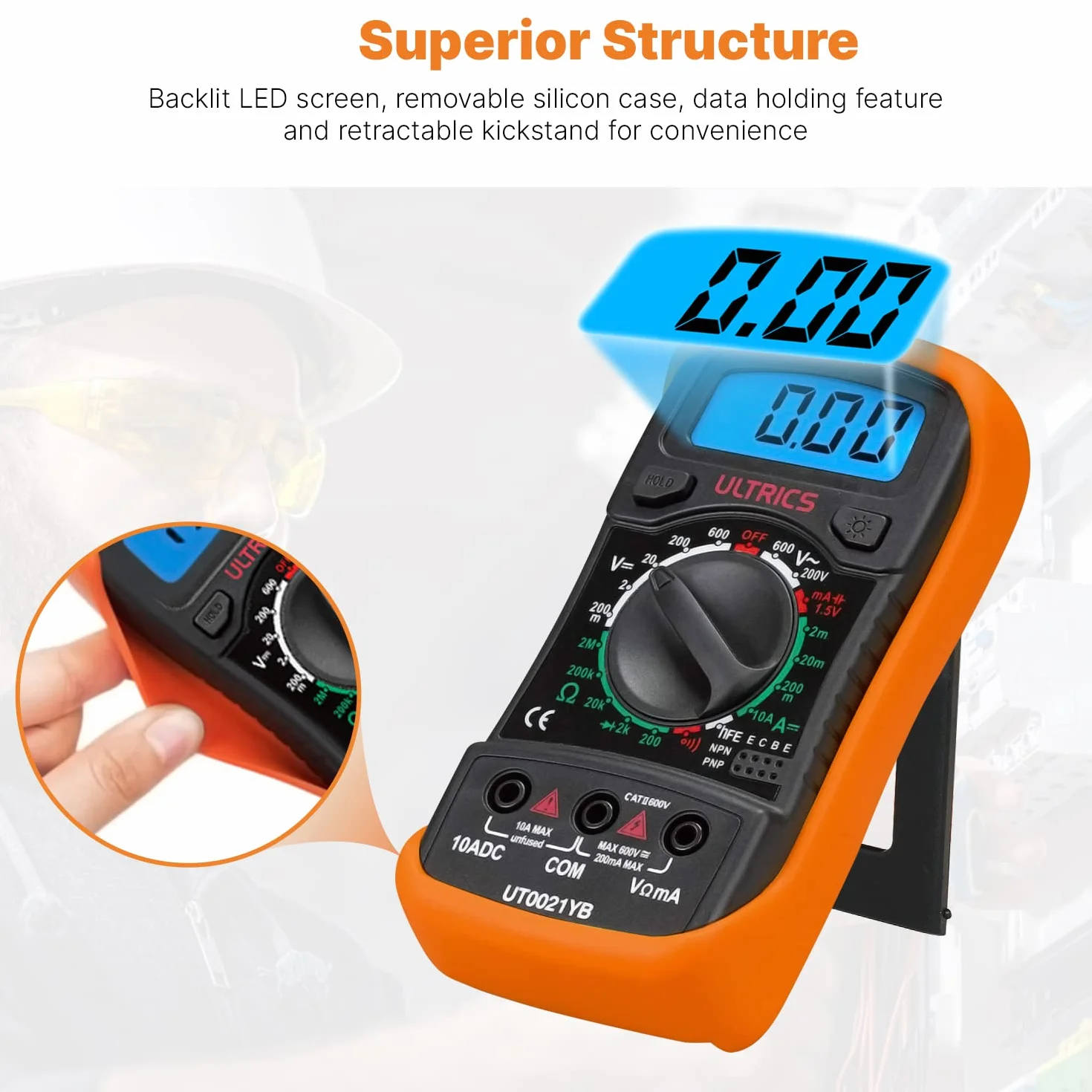 ULTRICS Multimètre Numérique Digital Multimètre Testeur Électrique Multifonctions 4000 AC/DC Tension Courant Résistance Continuité Diode