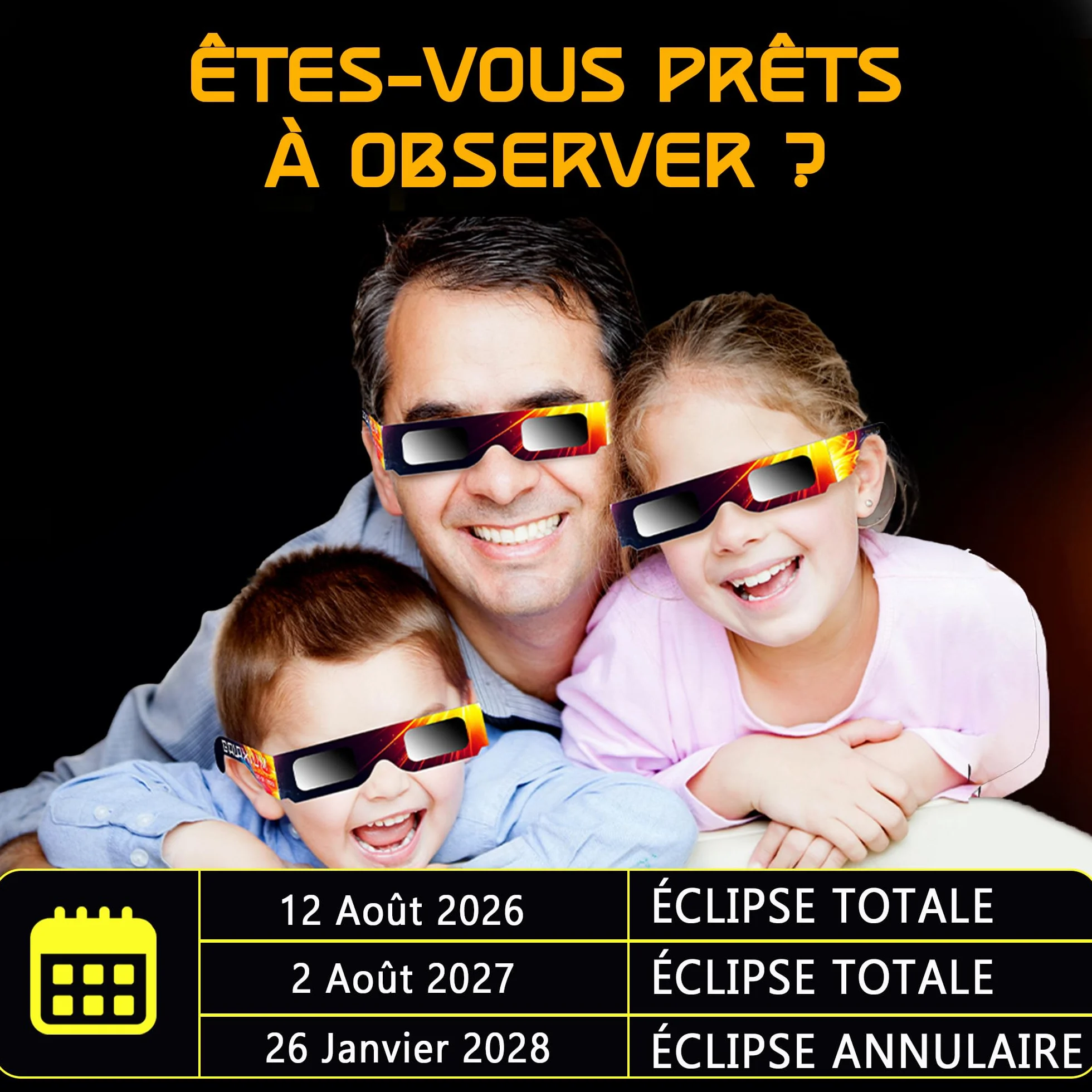 Lunettes Eclipse Solaire ISO 12312-2 Lot de 6 Galaxium