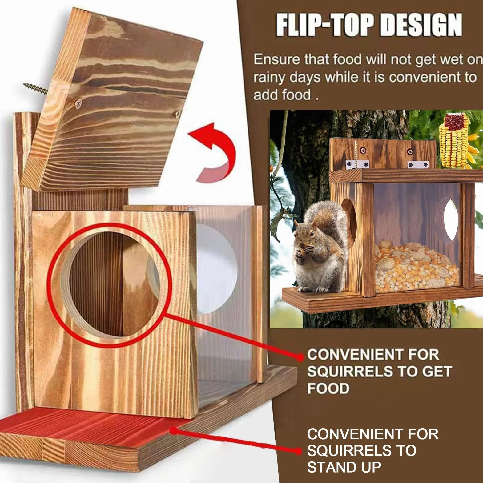 Mangeoires à écureuils pour l'extérieur, boîte de Maison pour Tamias, mangeoire à écureuils en Bois, Maison d'alimentation pour Tamias, décoration de Jardin pour l'extérieur et la Cour