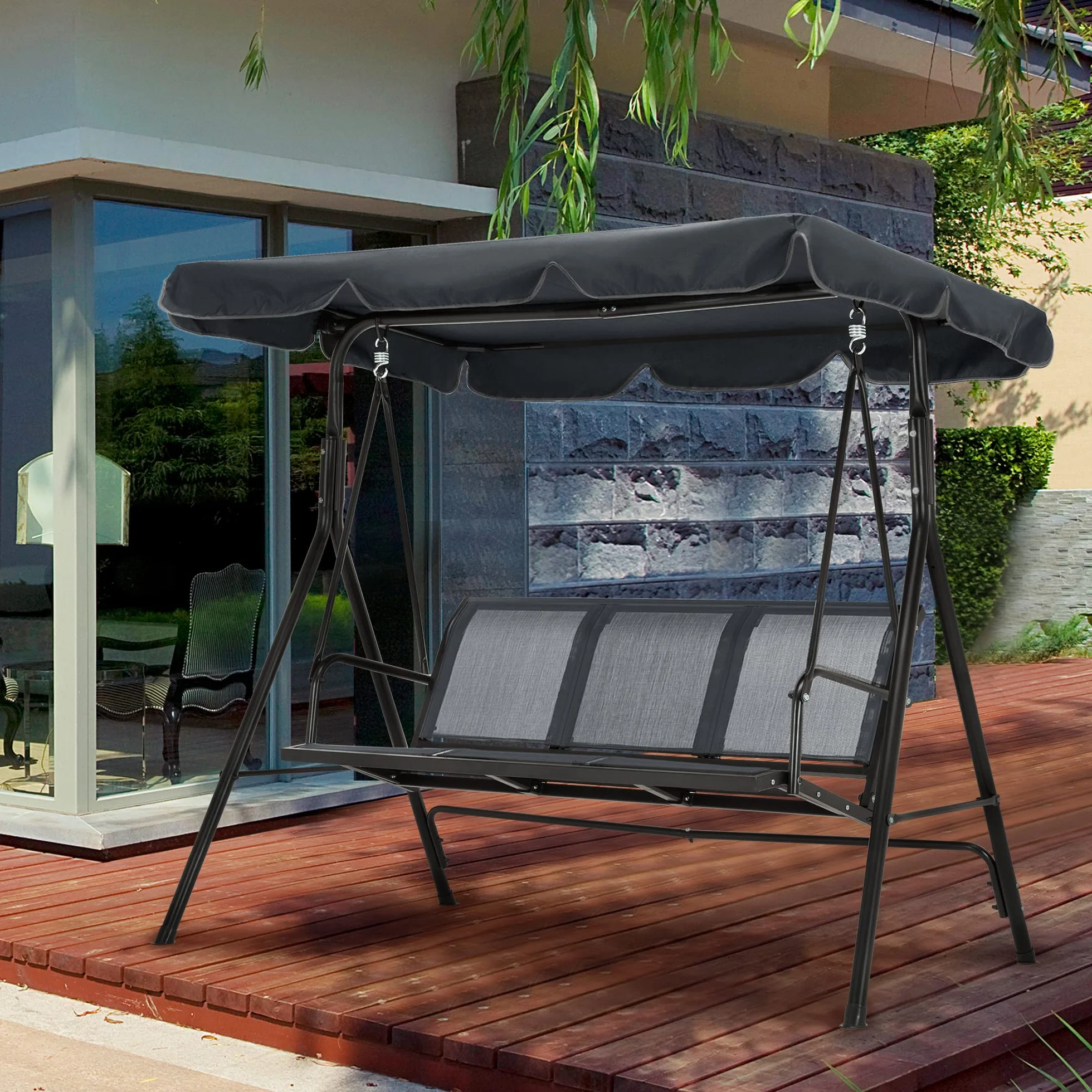 Balançoire Hollywoodienne MCombo 8007EY 3 Places Gris Jardin