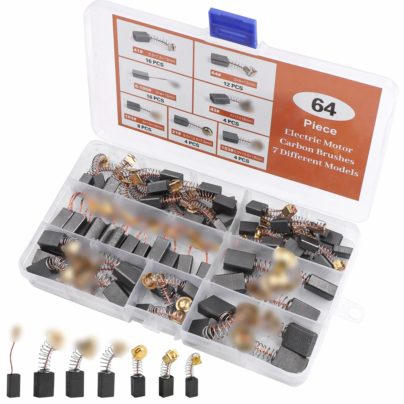 Balais de Charbon 64 Pièces pour Outils Électriques Meuleuse Ponceuse Moteur - 7 Tailles