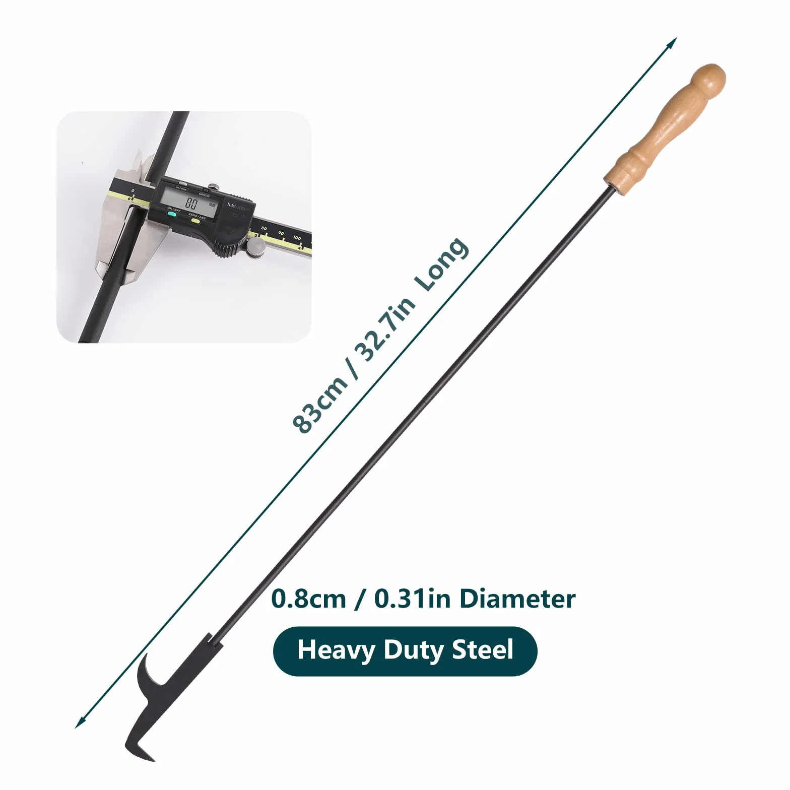 Uten Tisonnier de Cheminée 83cm Crochet Double Bâton de Poker Long en Acier