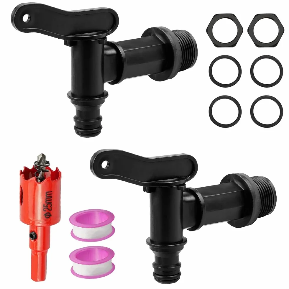 Robinet Cuve Plastique, Robinet Recuperateur Eau de Pluie avec Joint 3/4" Robinet pour Citerne Pluies avec Ruban étanche Boucle Filetée pour le Jardin l'Industrie Recuperateur Eau de Pluies