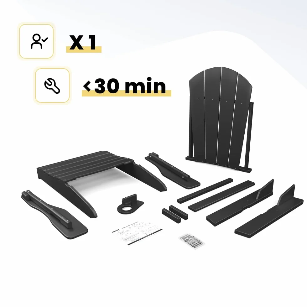Fauteuil Adirondack pliant Sleek Space pour jardin, patio ou terrasse - Accoudoirs et porte-gobelet - Légère, résistante - Meubles d'extérieur élégants et durables pour terrasse, plage, piscine (Noir)