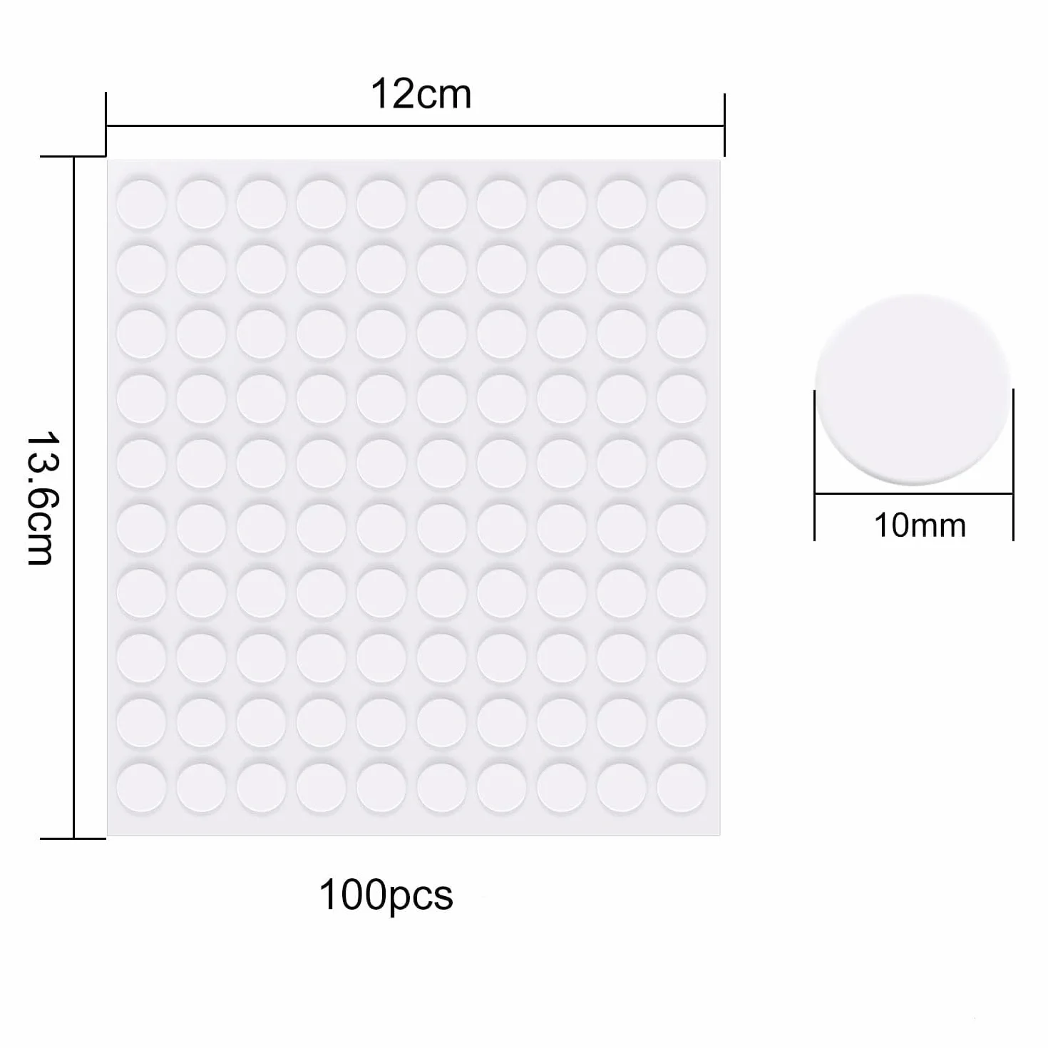 Pastille Double Face Transparent Rond 10 mm 600 Pièces Autocollant Adhésifs Réutilisable Sans Traces