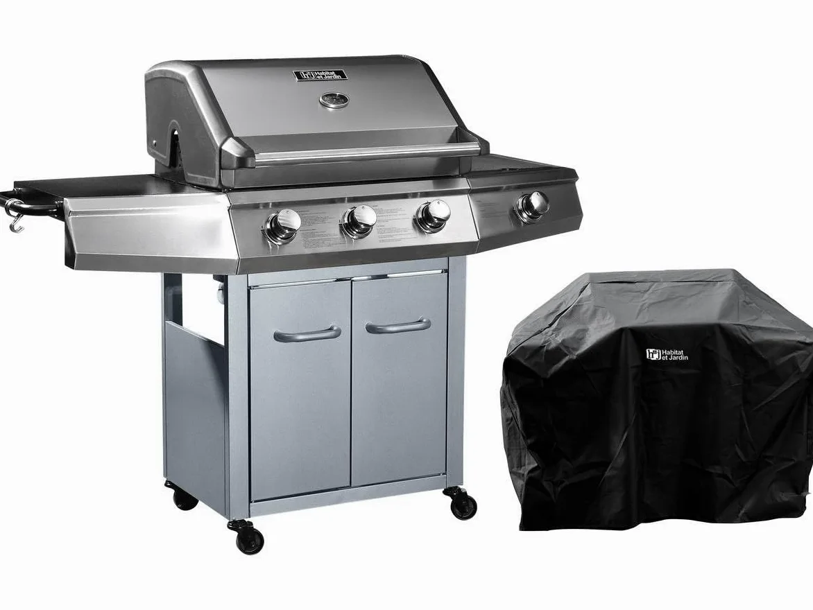 Barbecue Gaz Bingo 4" - 4 brûleurs Dont 1 latéral - 14kW + Housse Protection - Argenté