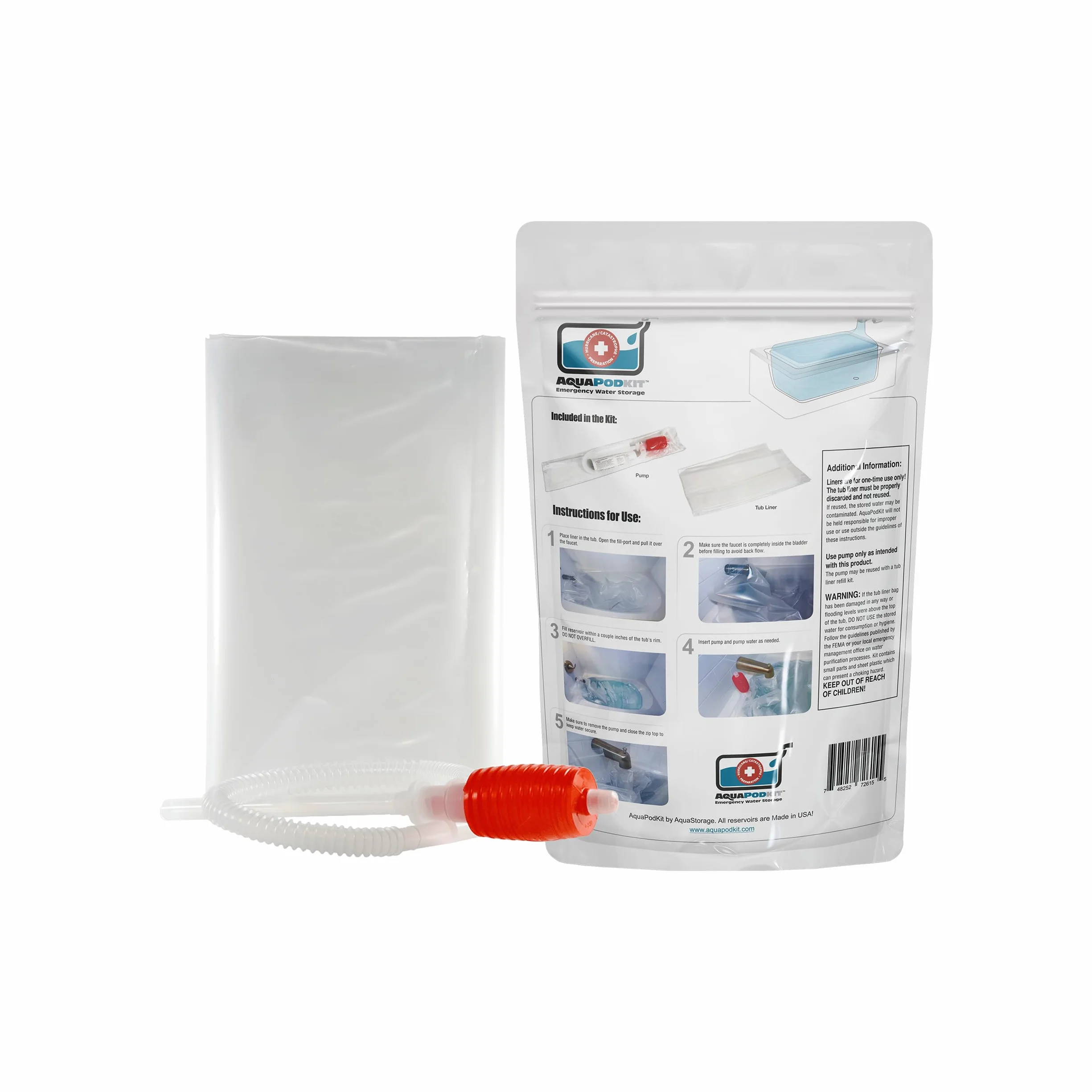 AquaPodKit Poche de stockage d'eau d'urgence pour baignoire 200-370 litres Sans BPA Matériaux de qualité alimentaire