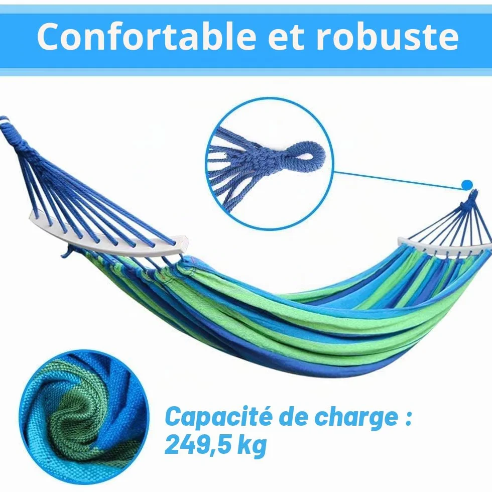 Hamac Double à Barres Capacité de Charge Statique 300 kg 280 x 160 cm Toile Extérieur Jardin Camping