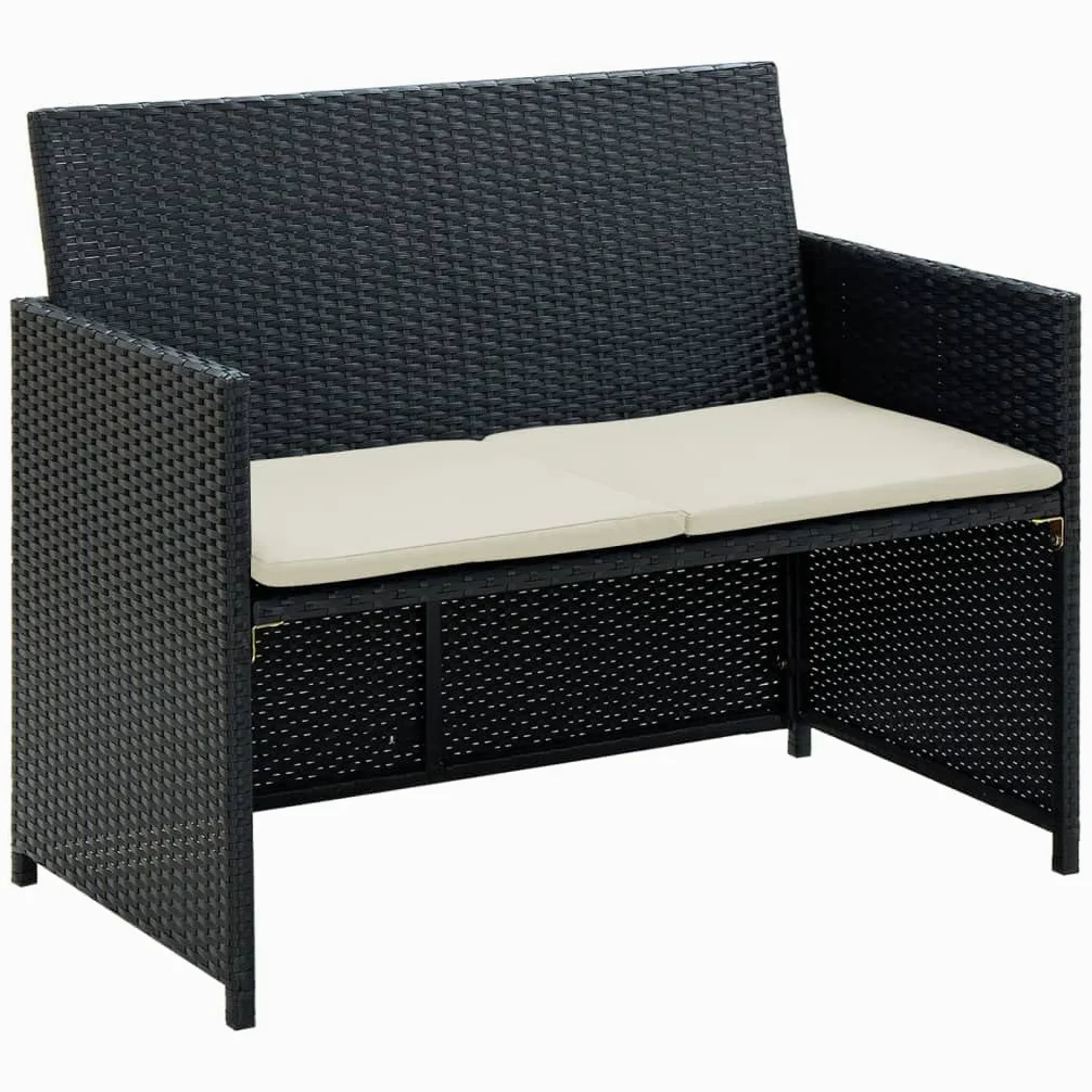 vidaXL Canapé à 2 Places Résine Tressée Noir Salon de Jardin Terrasse Patio