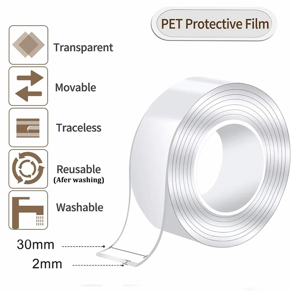 Sunwuun Heavy Duty Double-Sided Adhesive Tape Removable Reusable Washable for Picture Hanging