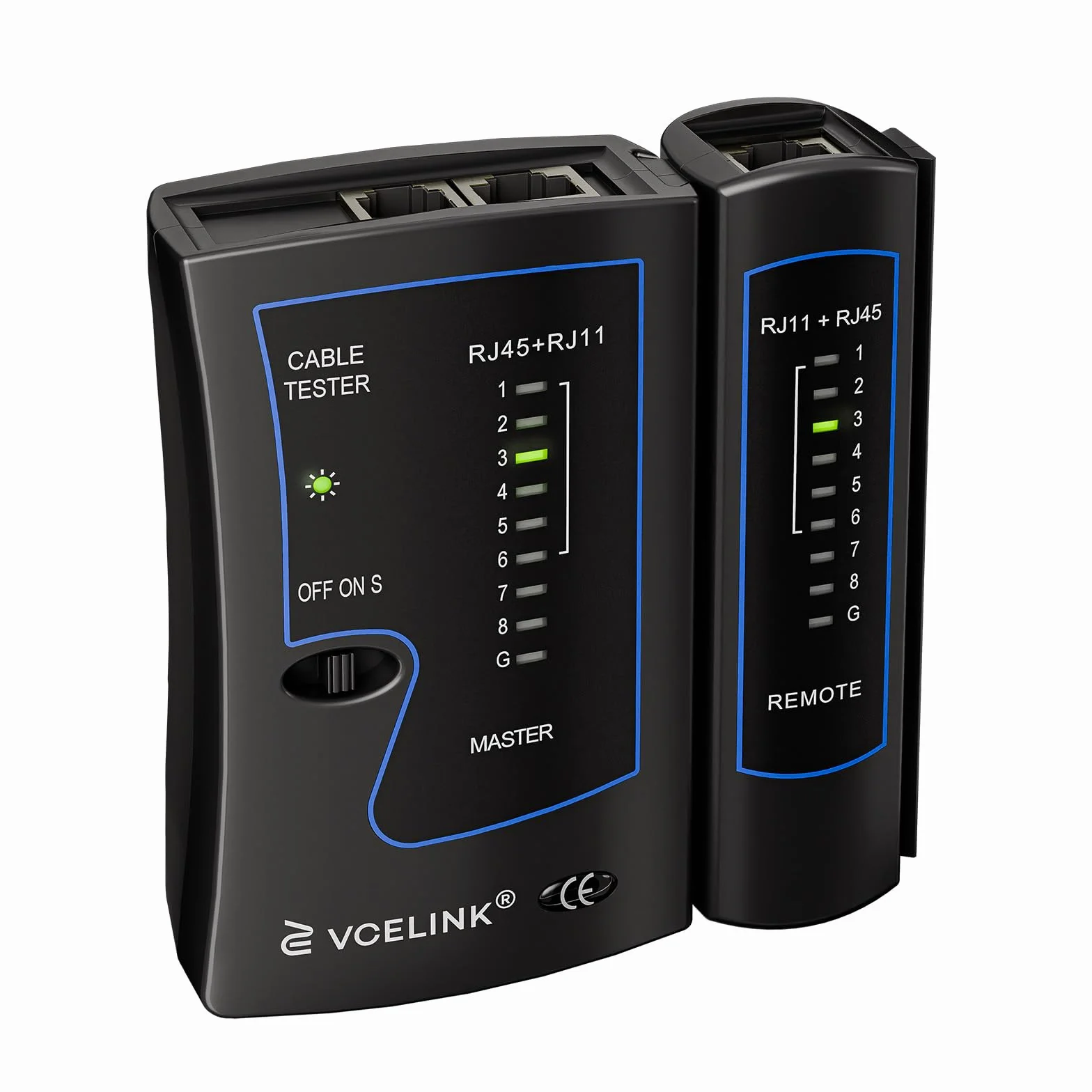 VCELINK Testeur RJ45 Testeur de Câble Réseau pour CAT7 CAT6A CAT6 CAT5E CAT5 RJ11 Noir