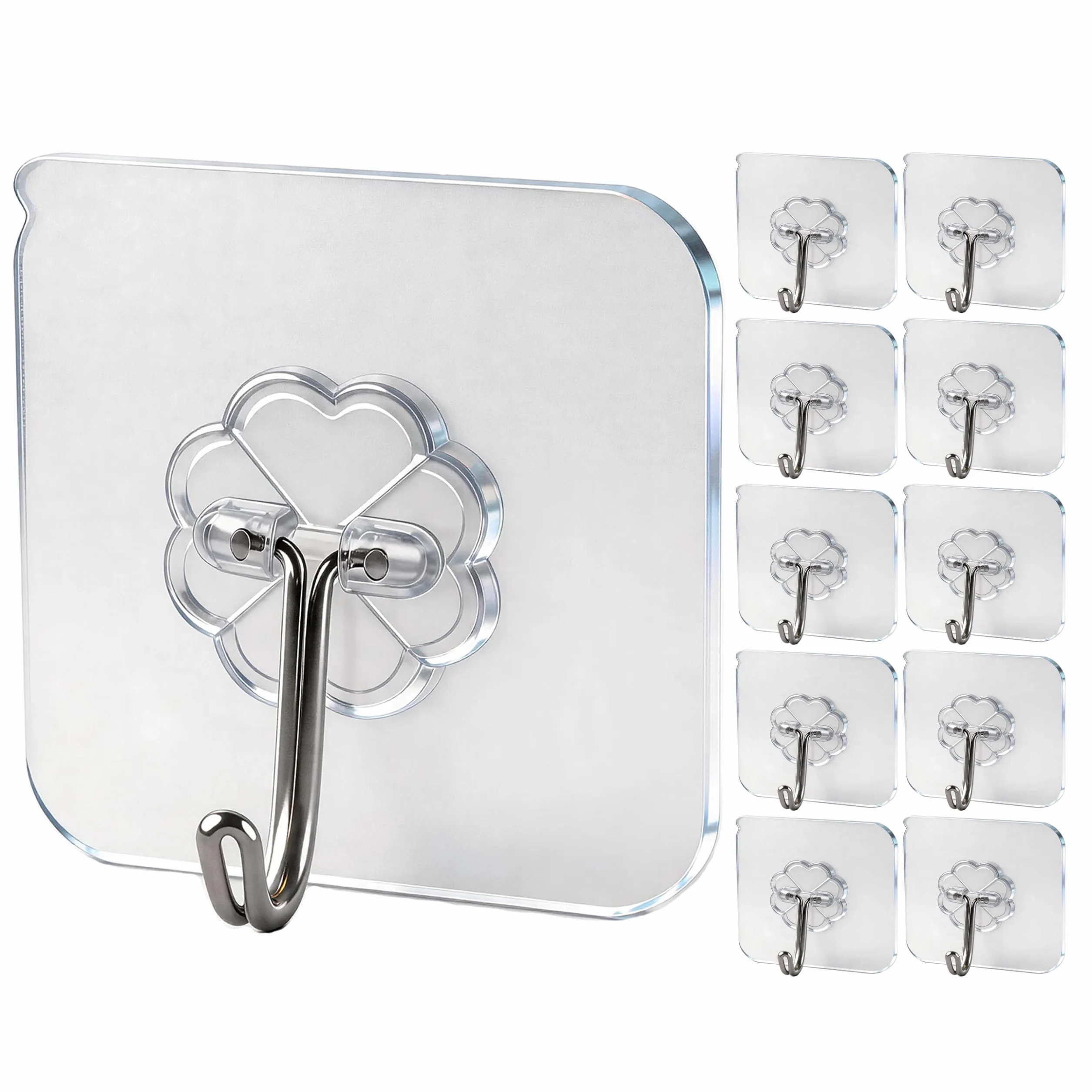 Crochets Adhésifs Transparents sans Percer 15kg Max Étanches Eau/Huile Salle de Bain Cuisine 10 Pièces
