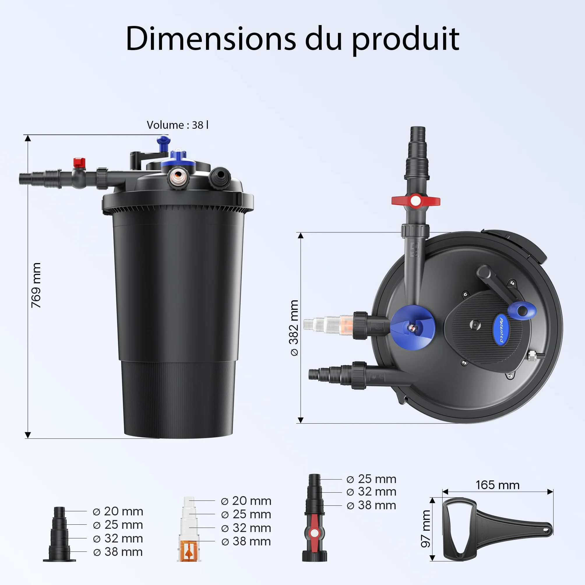 SunSun Kit complet CPF-15000 Filtre de bassin à pression 30000 L UV-C 18W CTF-6000 SuperECO pompe 6000l/h 40W 25m Tuyau 25mm