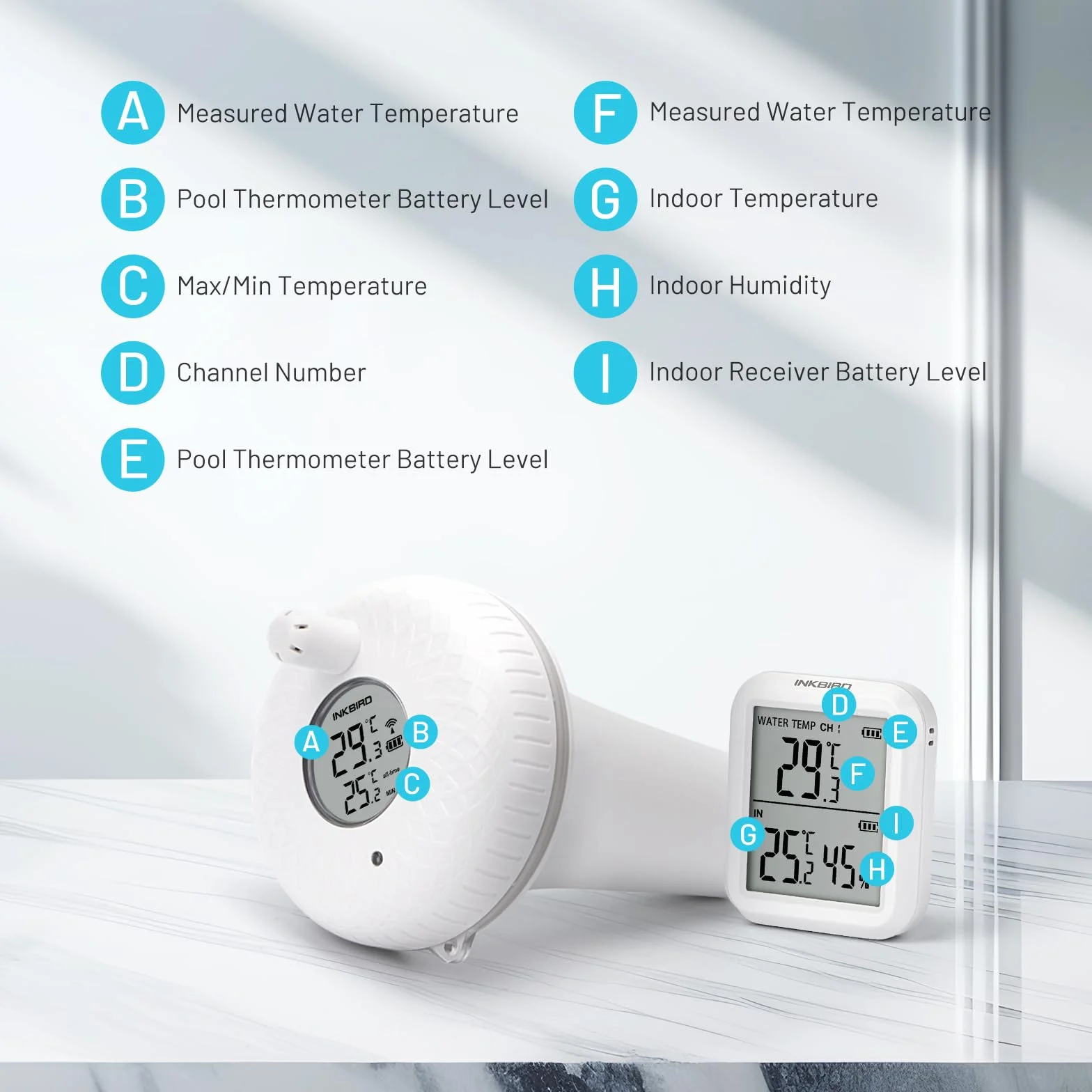 Inkbird Thermomètre de Piscine Flottant sans Fil avec Moniteur, Surveillance à Distance