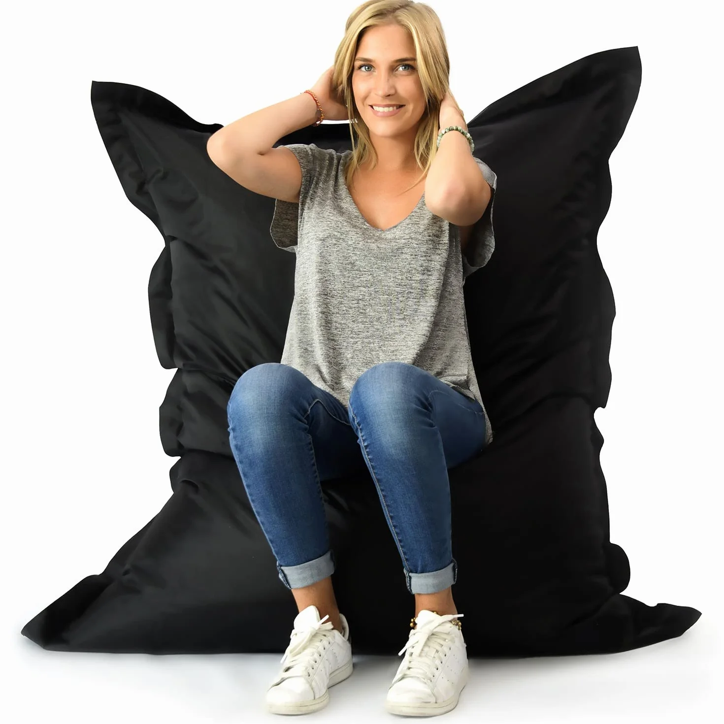 LIVEDECO - Pouf Géant XL 160 x120 cm Intérieur et Extérieur, Déhoussable, Salon, Jardin, Noir BiG52