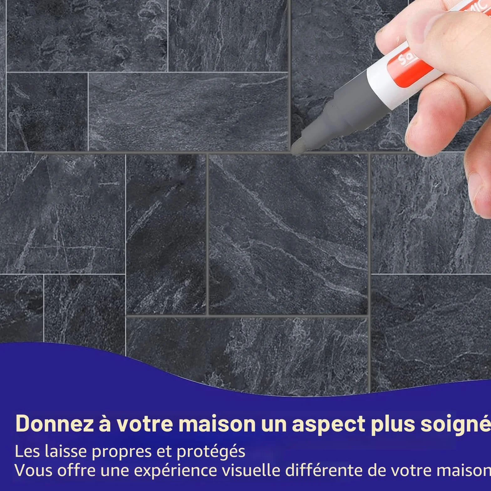 DONQL Stylo Joint Carrelage Gris 6 Pièces avec Pointes de Rechange Rénovateur Coulis