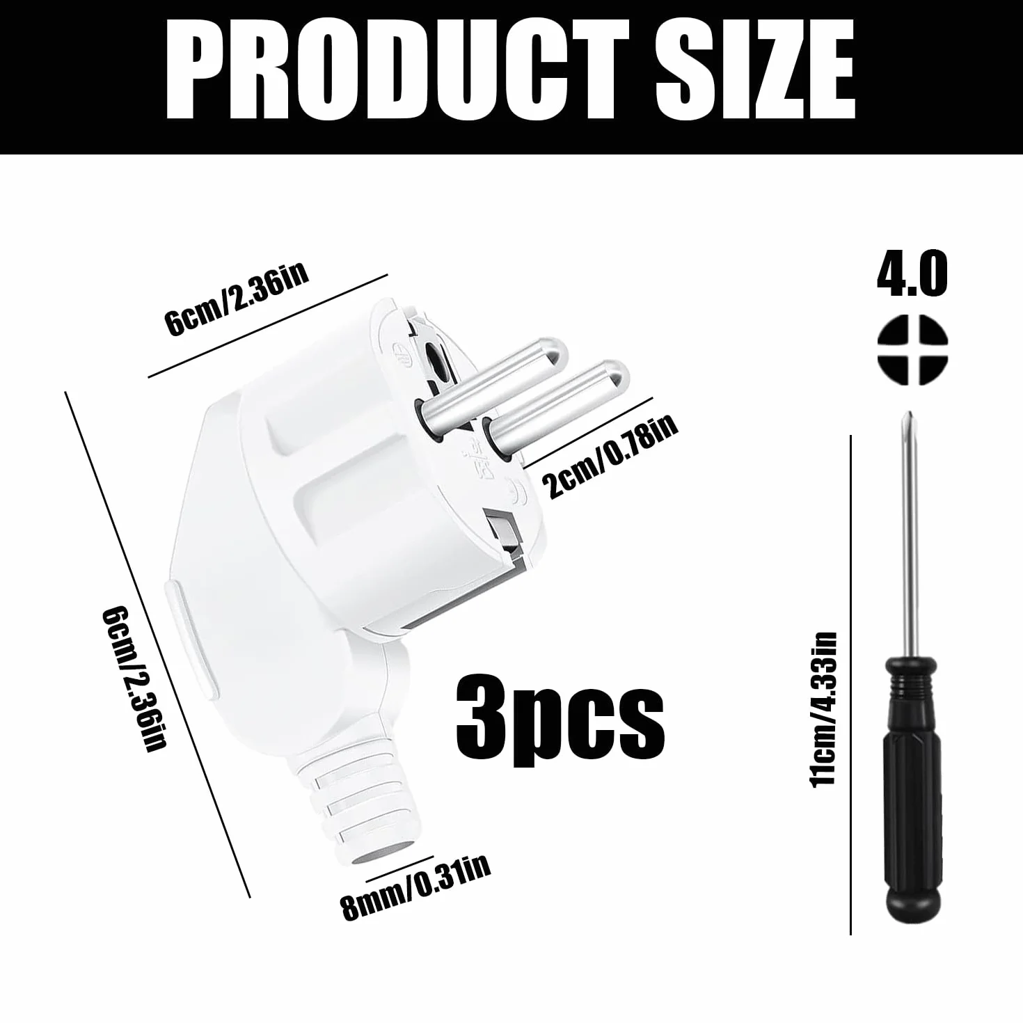 Fiche Electrique Male 250V 16A Prise Electrique Protection Tournevis 8-10 mm