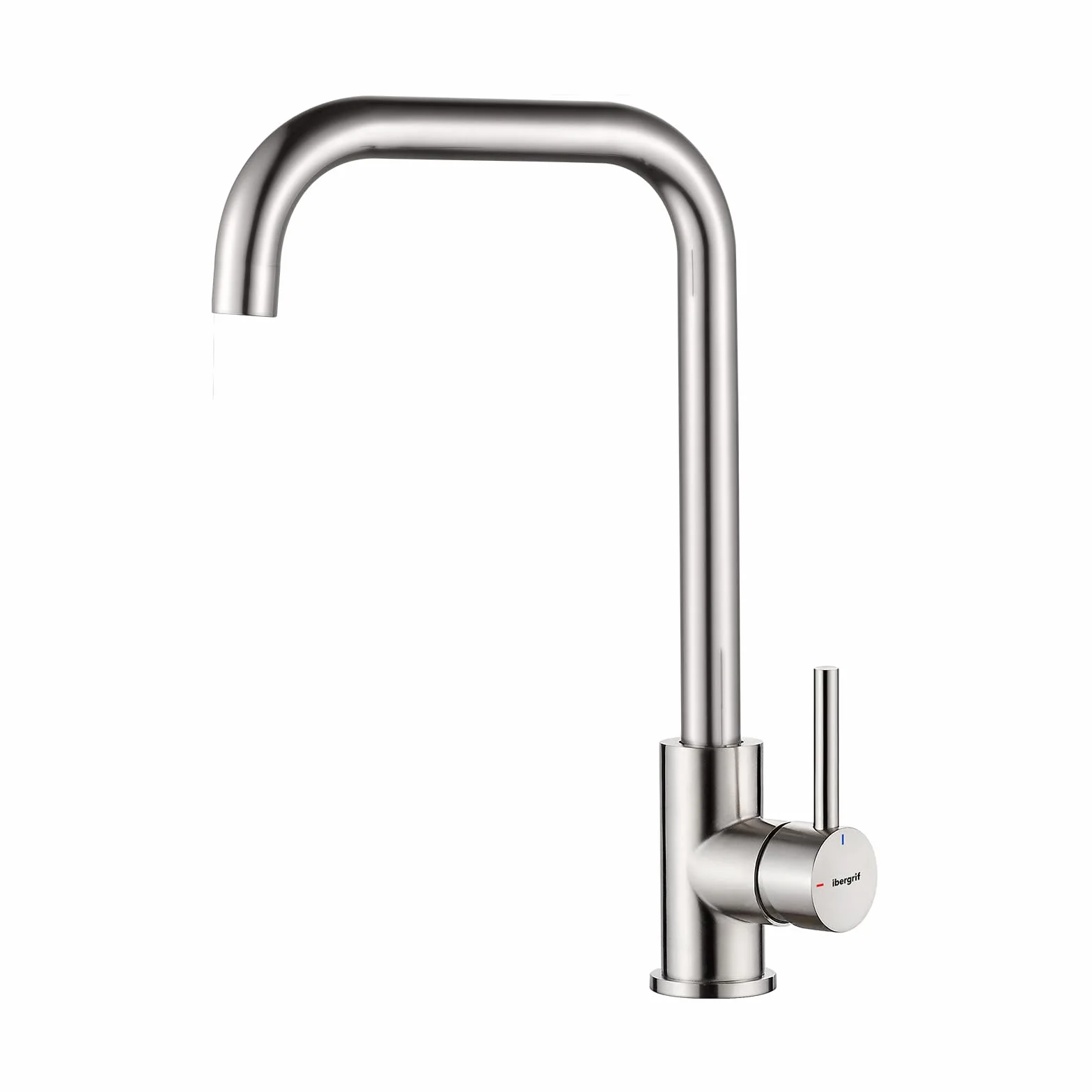 Ibergrif mitigeur monocommande acier inoxydable brossé pivotant 360° haute pression bec 28 cm design d'angle moderne