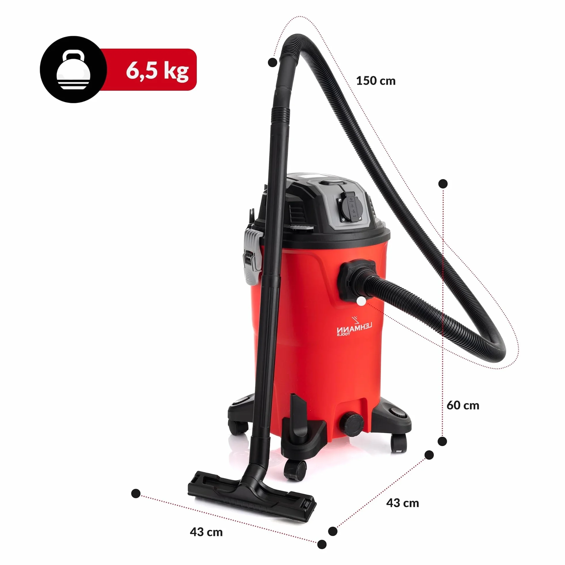 LEHMANN Aspirateur Industriel sans Sac 30L 2000W HEPA Eau et Poussière avec Prise Soufflage Secoueur de Filtre