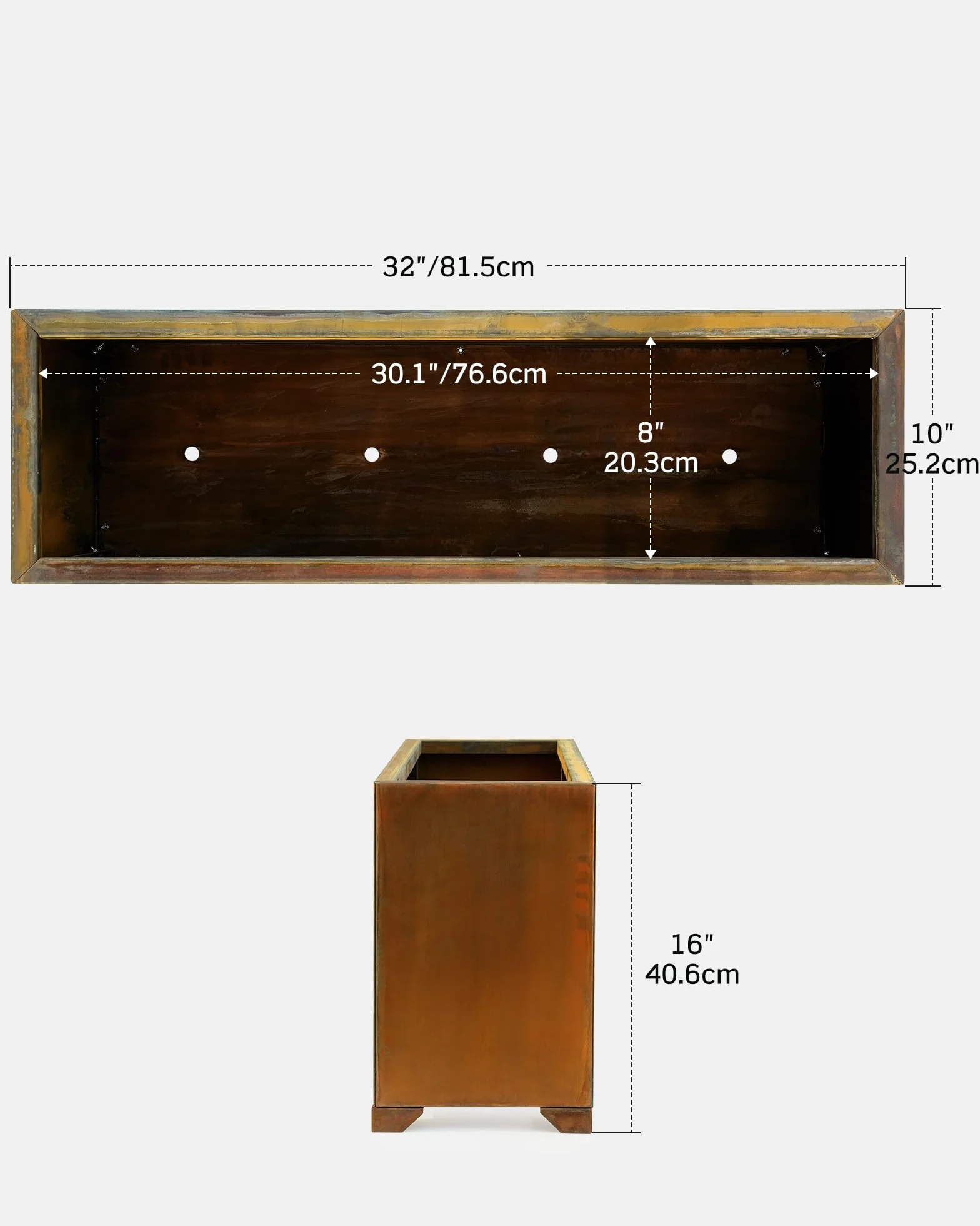onlyfire Jardinière en Acier Corten 81,5 x 25,2 x 40,6 cm Bac à Fleurs Rectangulaire pour Jardin