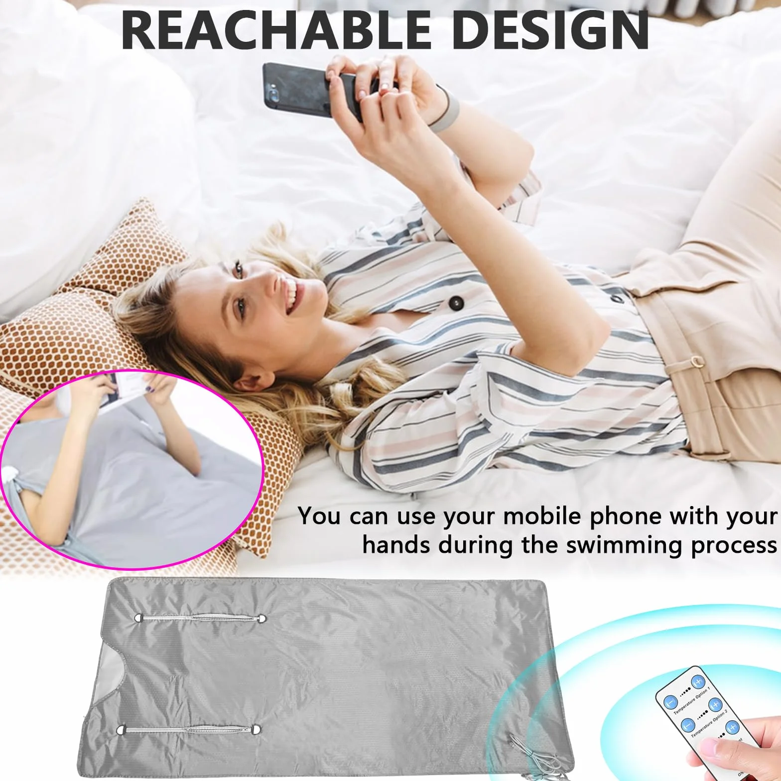 Couverture Sauna Infrarouge 2 Zones Portable Télécommande Gris