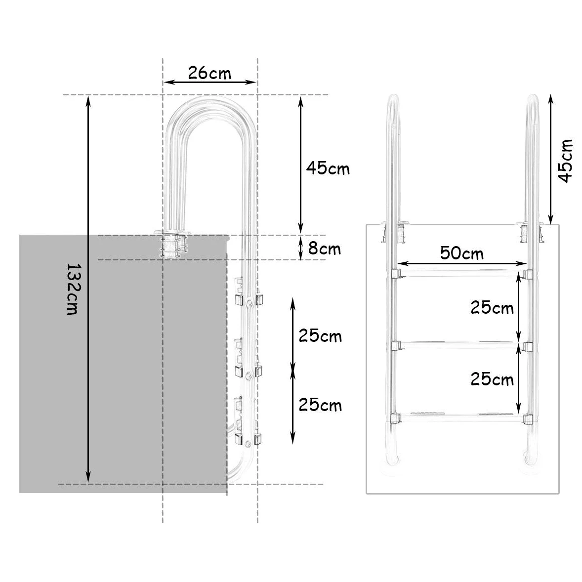 COSTWAY Échelle de Sécurité pour Piscine Echelle de Piscine à 3 Marches en Acier Inoxydable Anti-derapantes